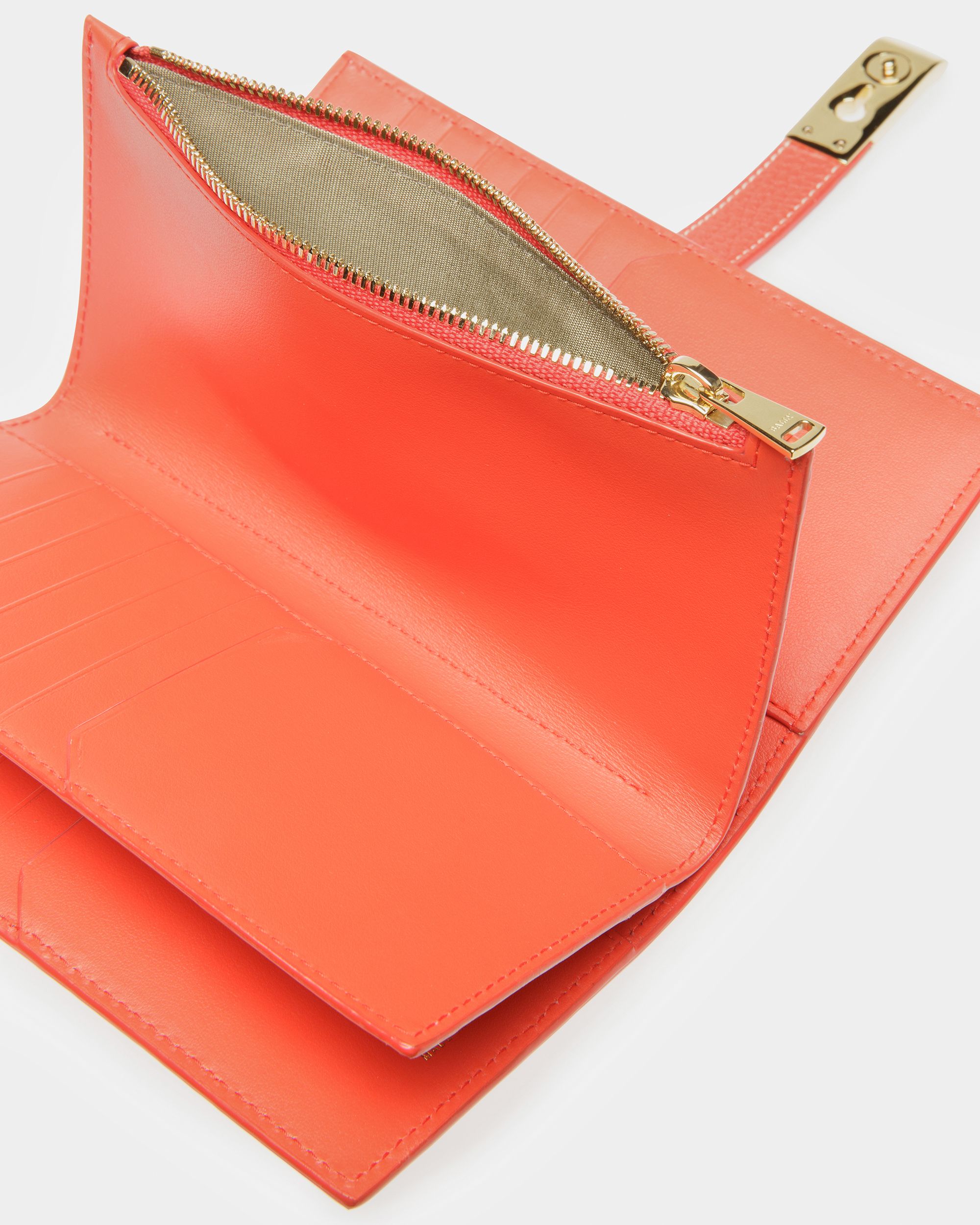 Amber Leather French Wallet In Orange - Women's - Bally - 04