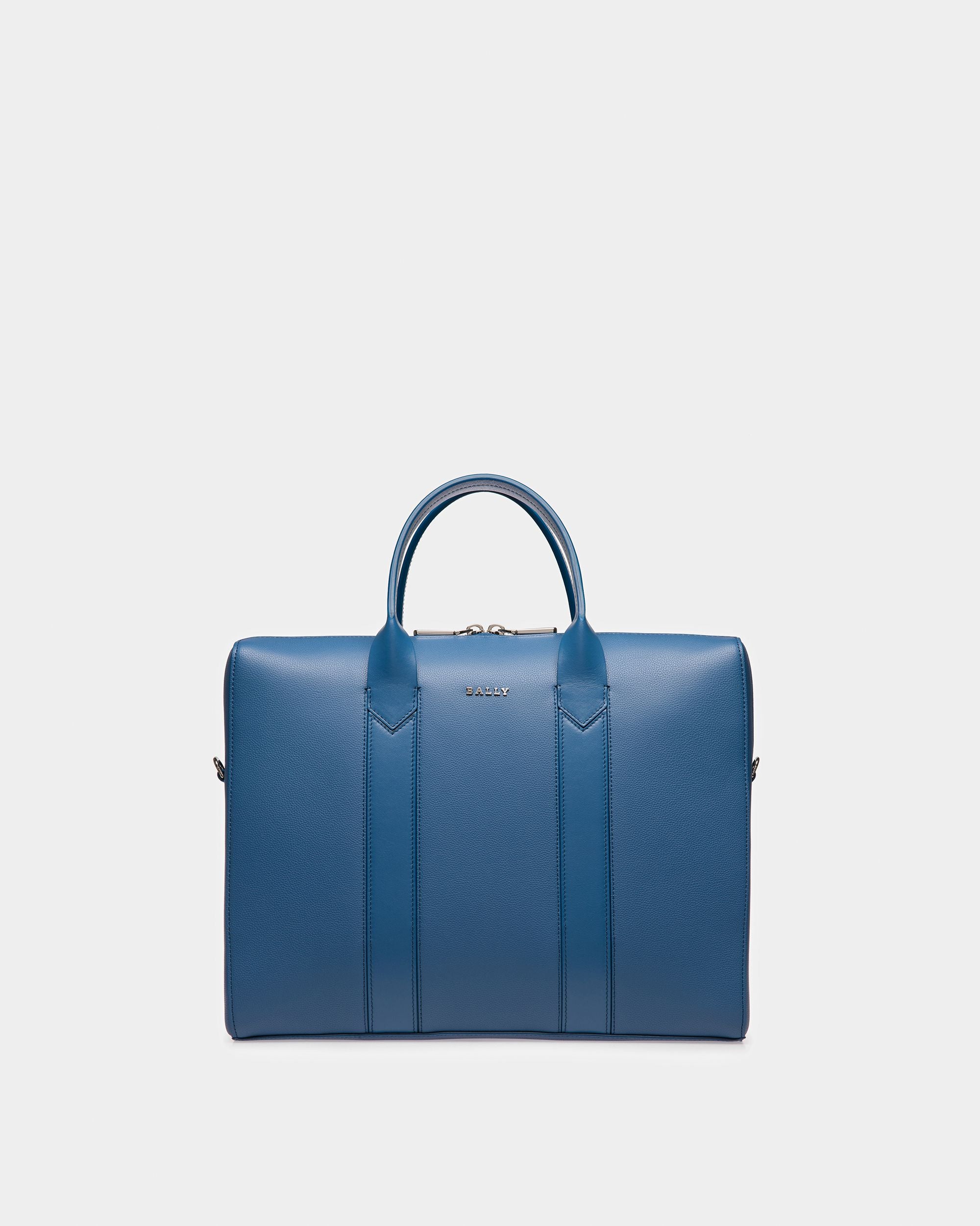 Elter Leather Business Bag In Blue Neon - Men's - Bally - 01