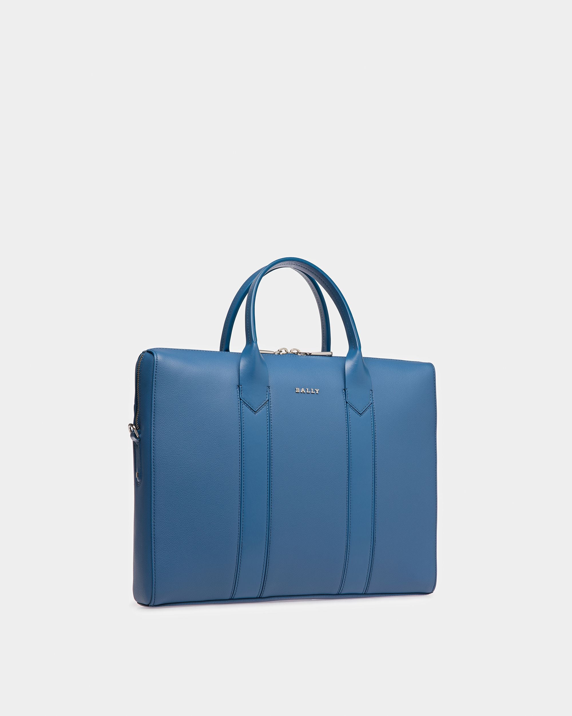 Elter Leather Business Bag In Blue Neon - Men's - Bally - 05
