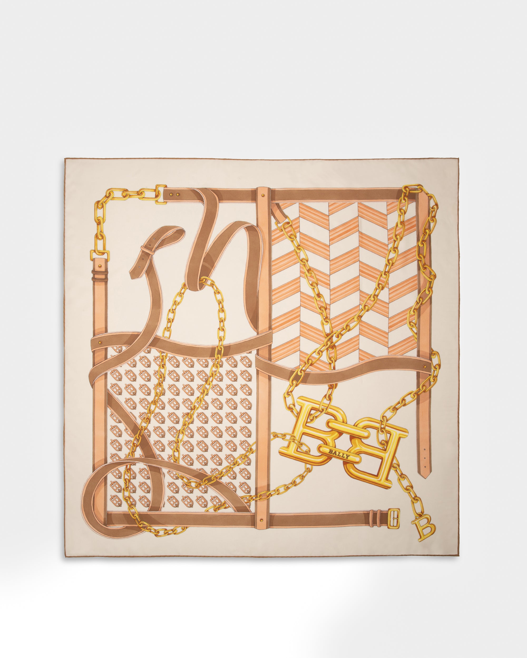 Silk Scarf In Bone And Caramel - Women's - Bally - 01