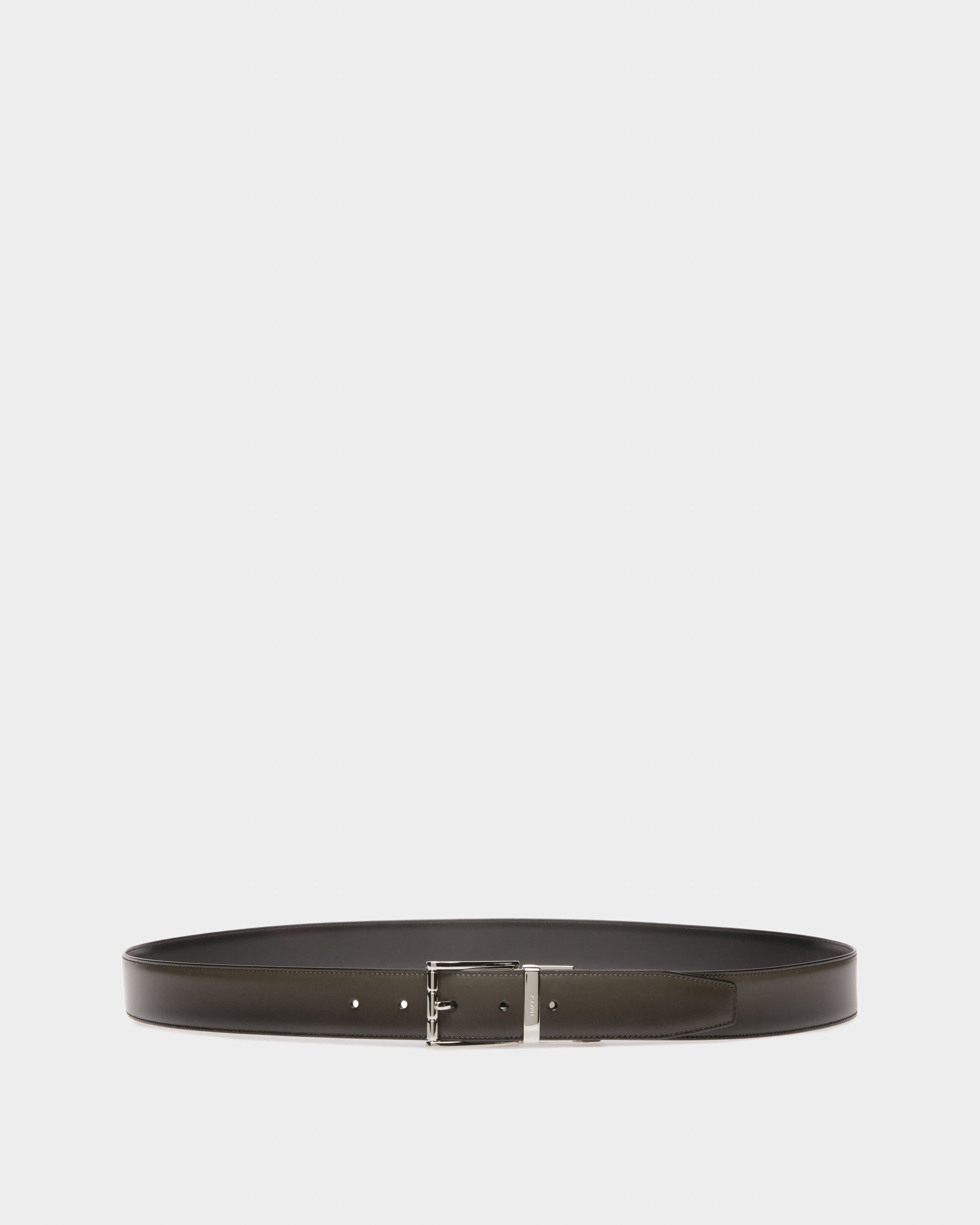 Astor Leather 35Mm Belt In Army Green & Black - Men's - Bally - 01