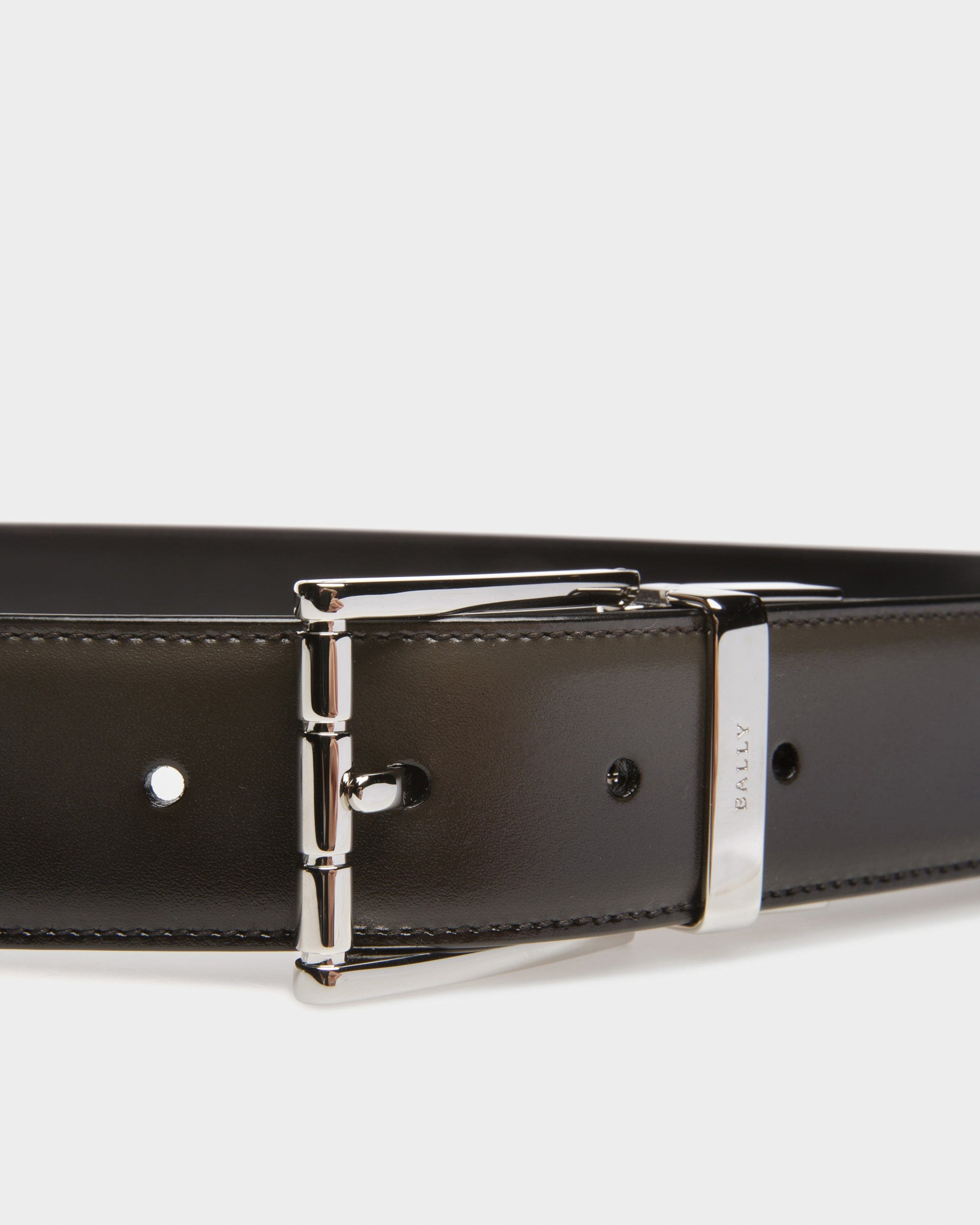 Astor Leather 35Mm Belt In Army Green & Black - Men's - Bally - 03