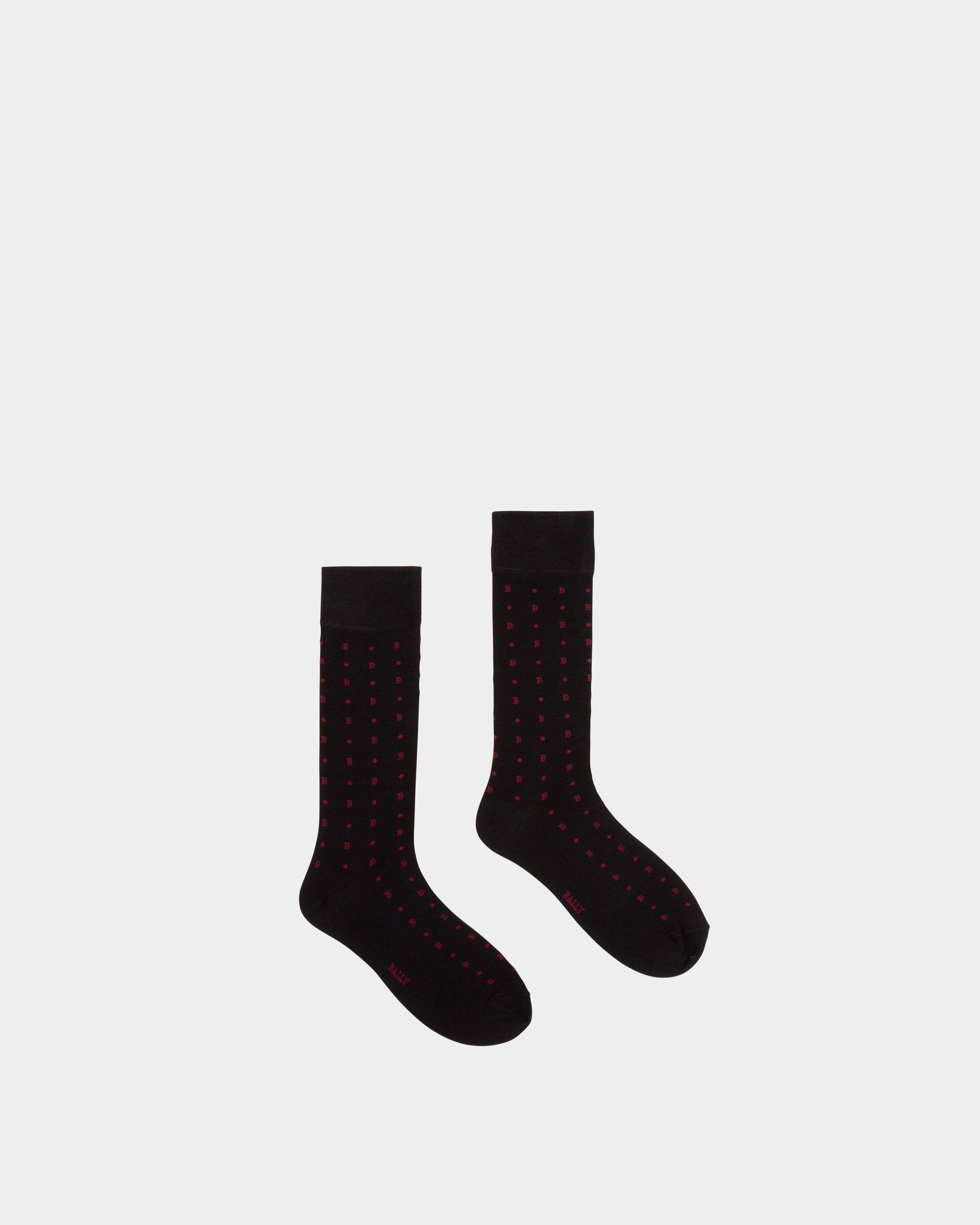 Cotton Socks In Navy & Bally Red - Men's - Bally - 01