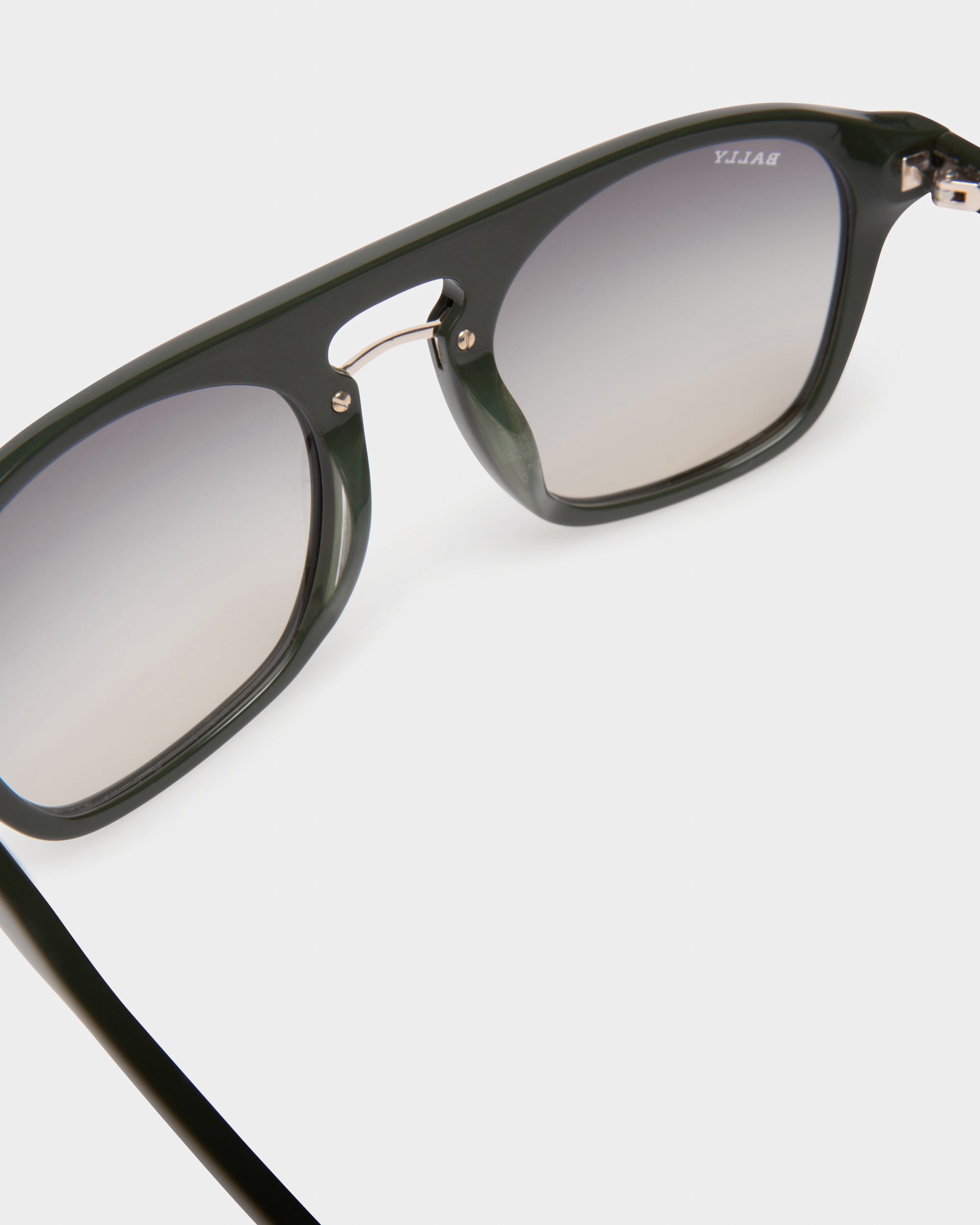 Metropole Acetate Sunglasses In Shiny Dark Green & Gradient Smoke Lens - Men's - Bally - 02