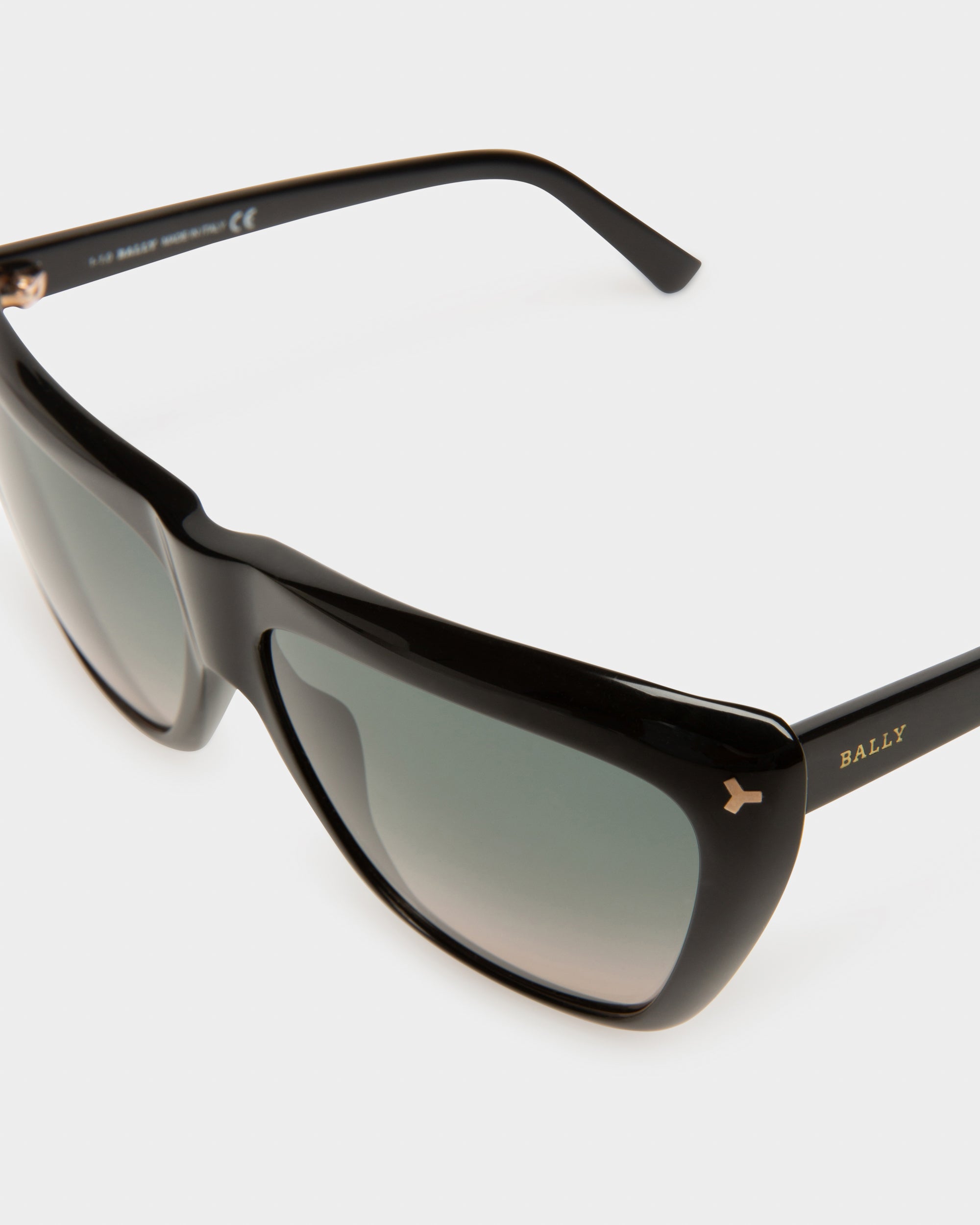 Elektra Acetate Sunglasses In Shiny Black & Gradient Smoke Lens - Women's - Bally - 02