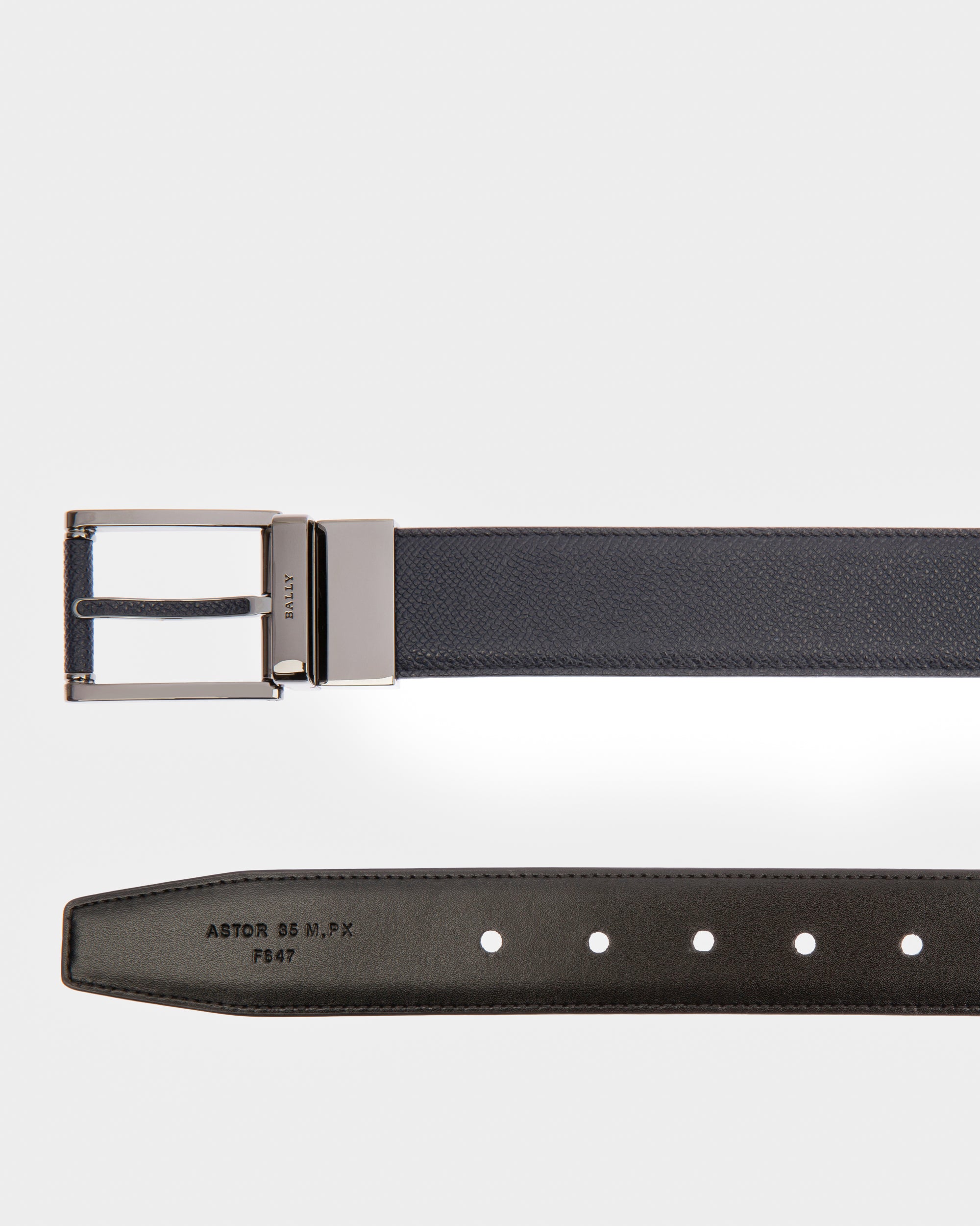 Astor Leather 35mm Belt In Navy & Black - Men's - Bally - 02