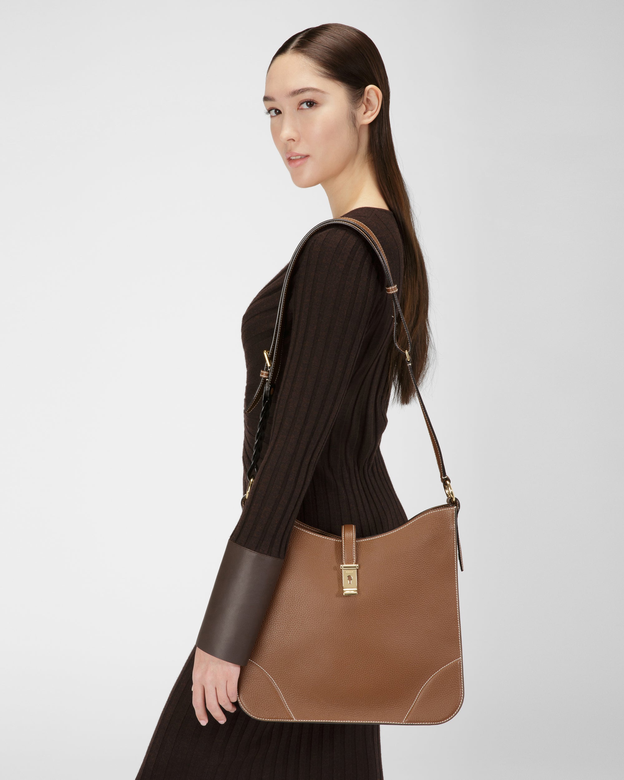 Lavynia Leather Hobo Bag In Brown - Women's - Bally - 01