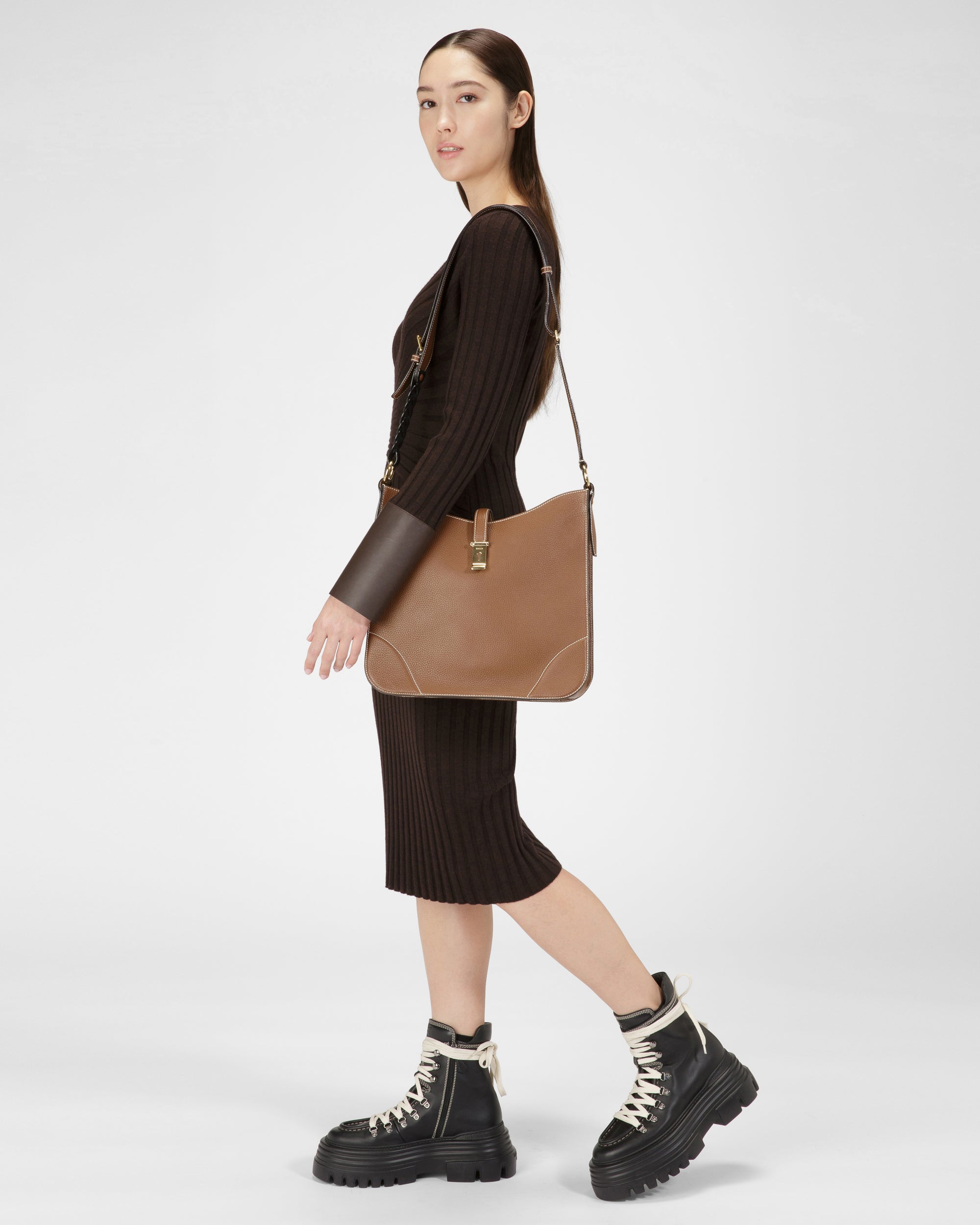 Lavynia Leather Hobo Bag In Brown - Women's - Bally - 02
