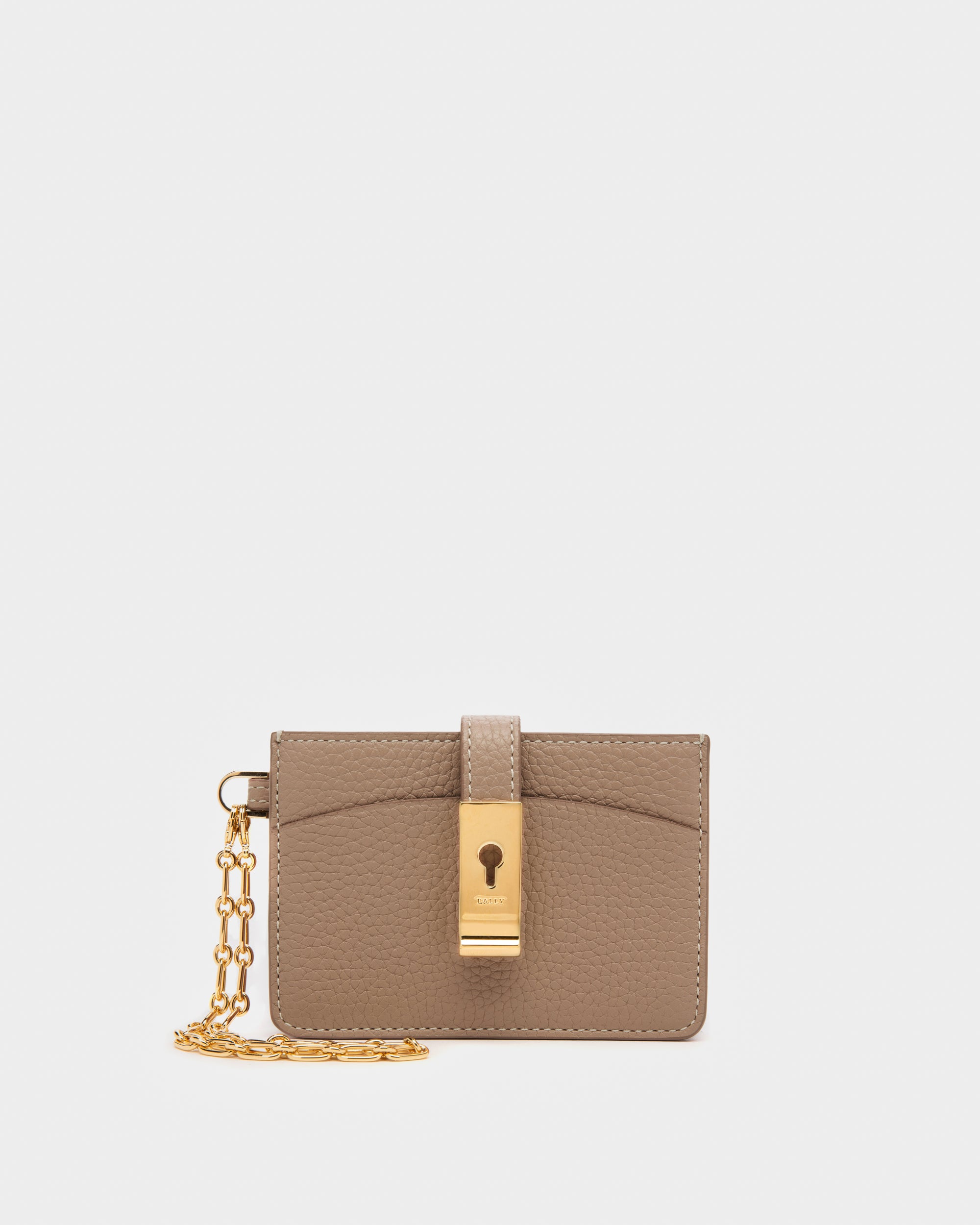 Ava Leather Card Holder In Taupe - Women's - Bally - 01