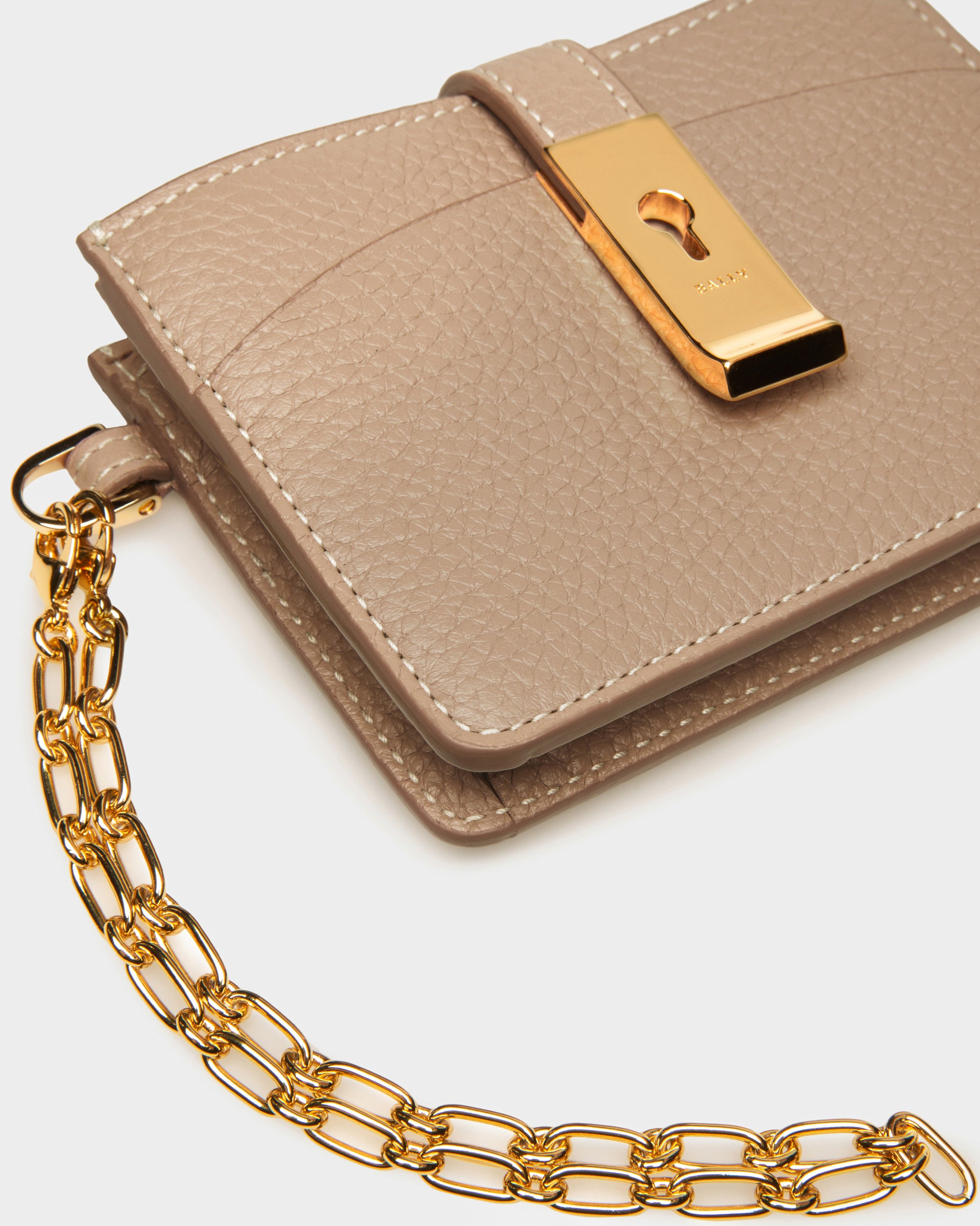 Ava Leather Card Holder In Taupe - Women's - Bally - 04