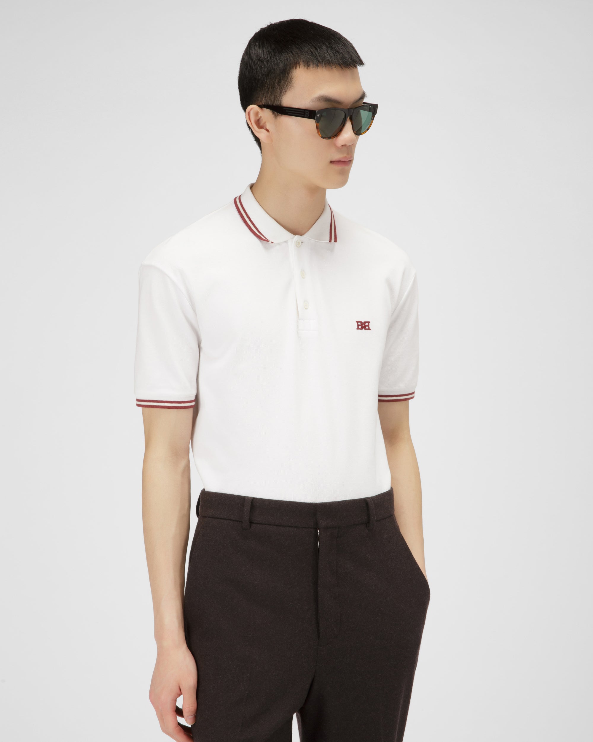Cotton Polo Shirt In White - Men's - Bally - 02