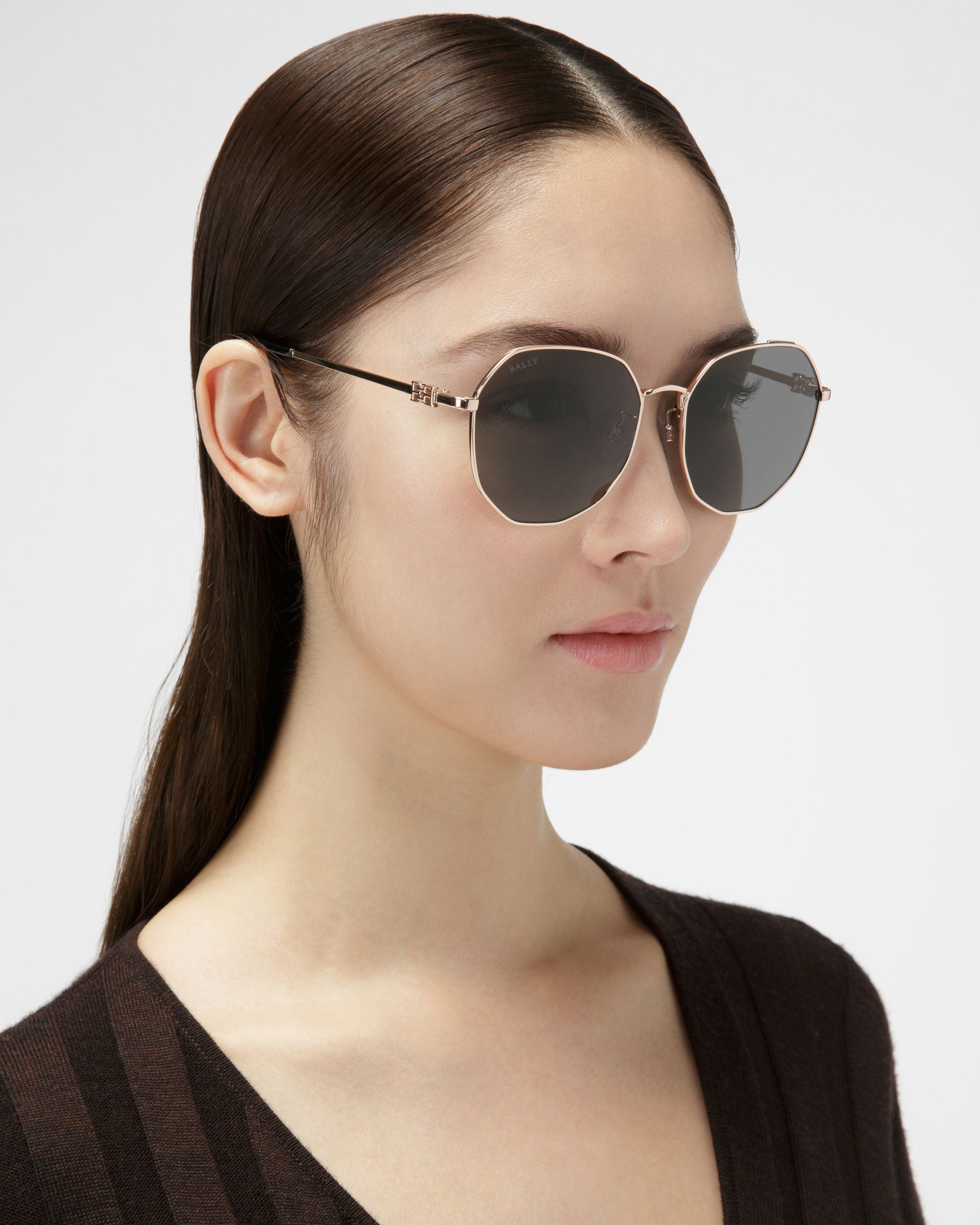 Lauerz Metal Sunglasses In Shiny Rose Gold - Women's - Bally - 02