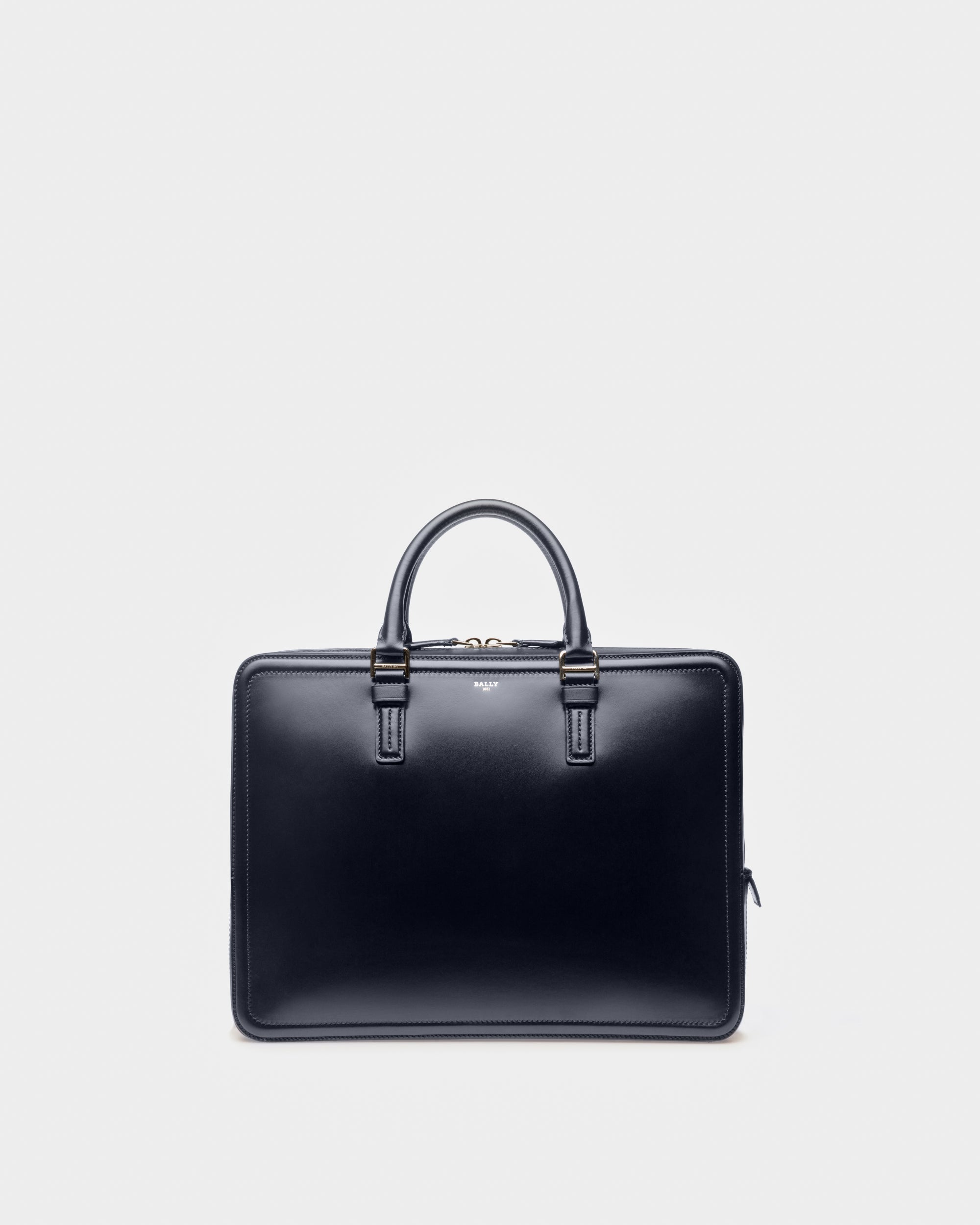 Sergy Leather Business Bag In Navy - Men's - Bally - 01