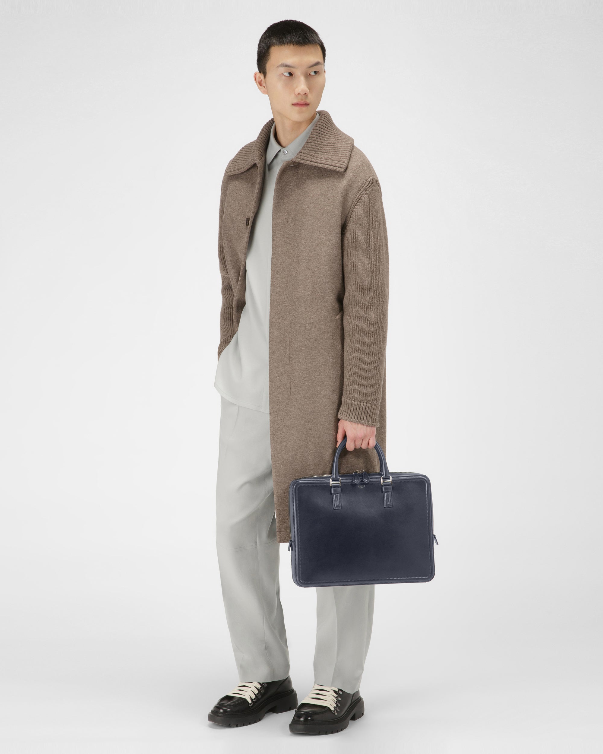 Sergy Leather Business Bag In Navy - Men's - Bally - 06