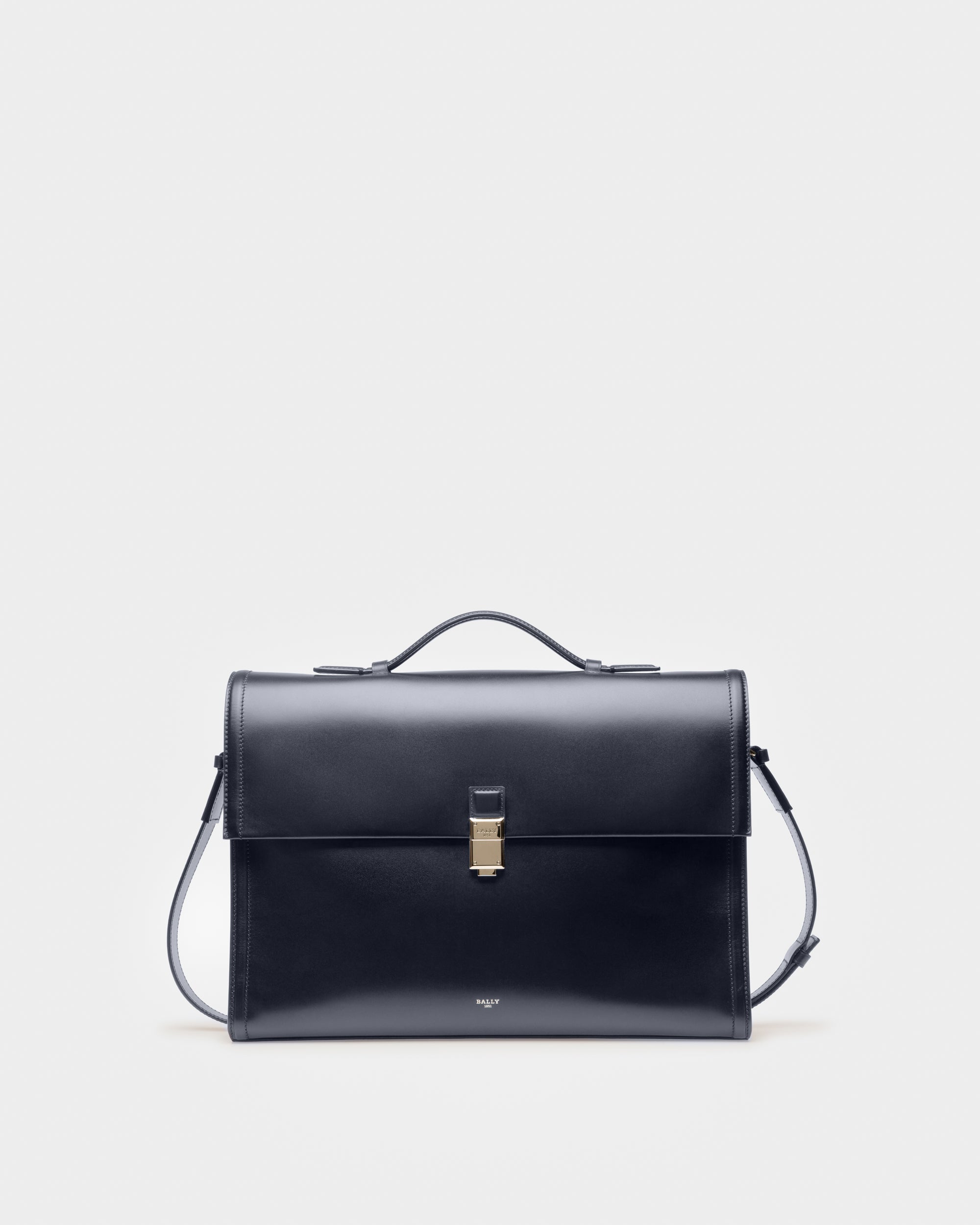 Soroh Leather Briefcase In Navy Leather - Men's - Bally - 01