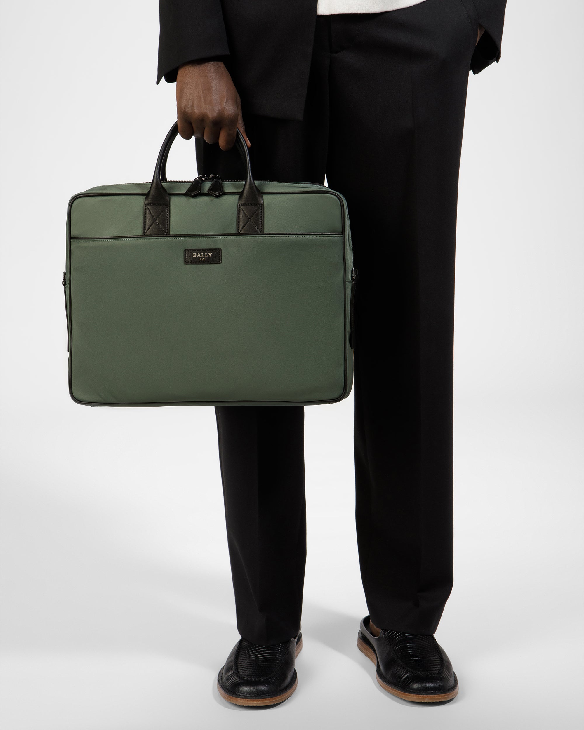 Faldy Nylon Business Bag In Sage - Men's - Bally - 02