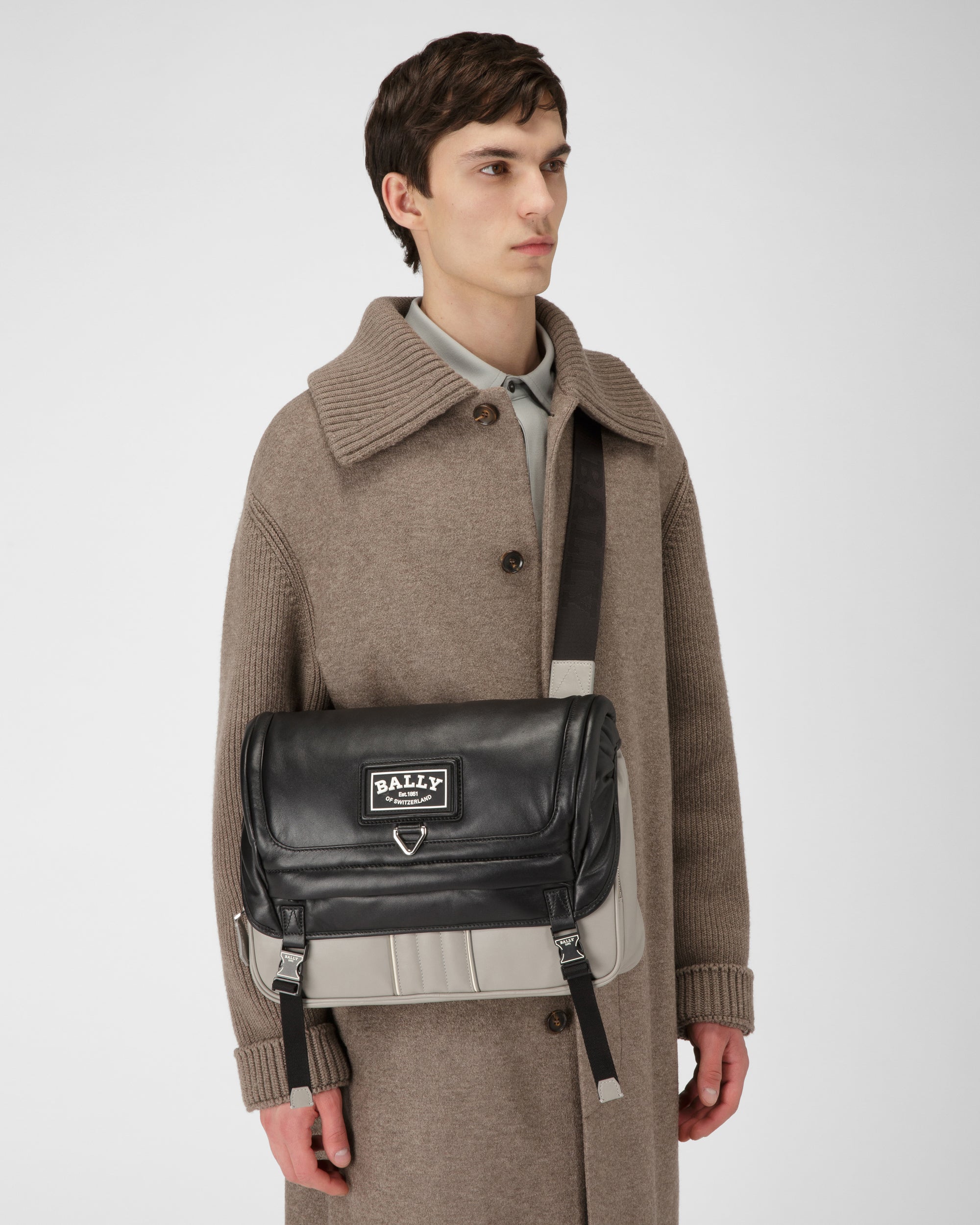 Adil Leather Messenger Bag In Sasso & Black - Men's - Bally - 02