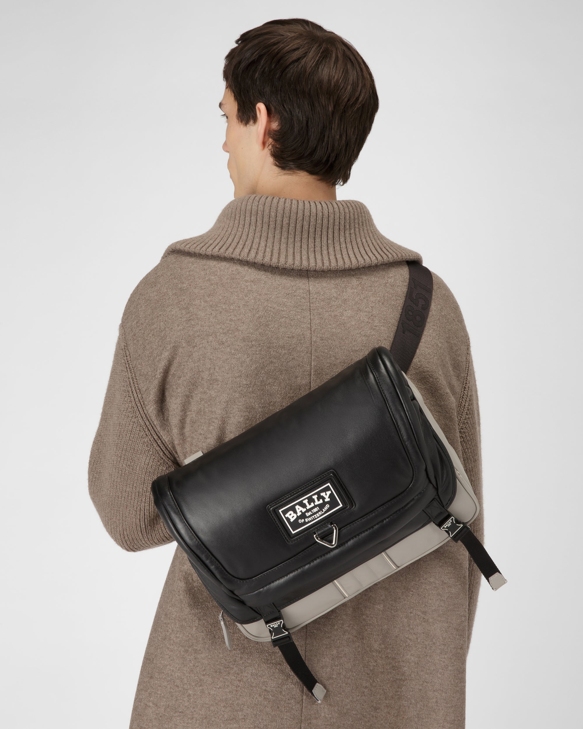 Adil Leather Messenger Bag In Sasso & Black - Men's - Bally - 08