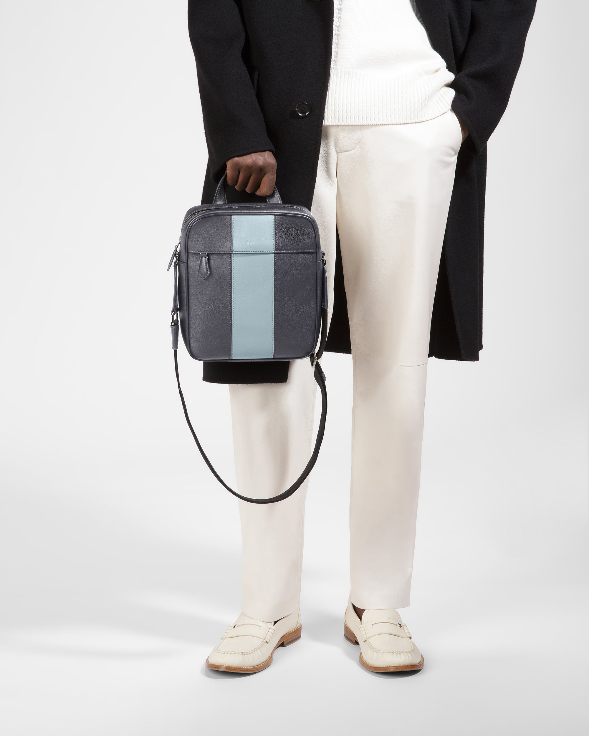 Holmis Leather Crossbody In Midnight Blue And Light Blue - Men's - Bally - 02