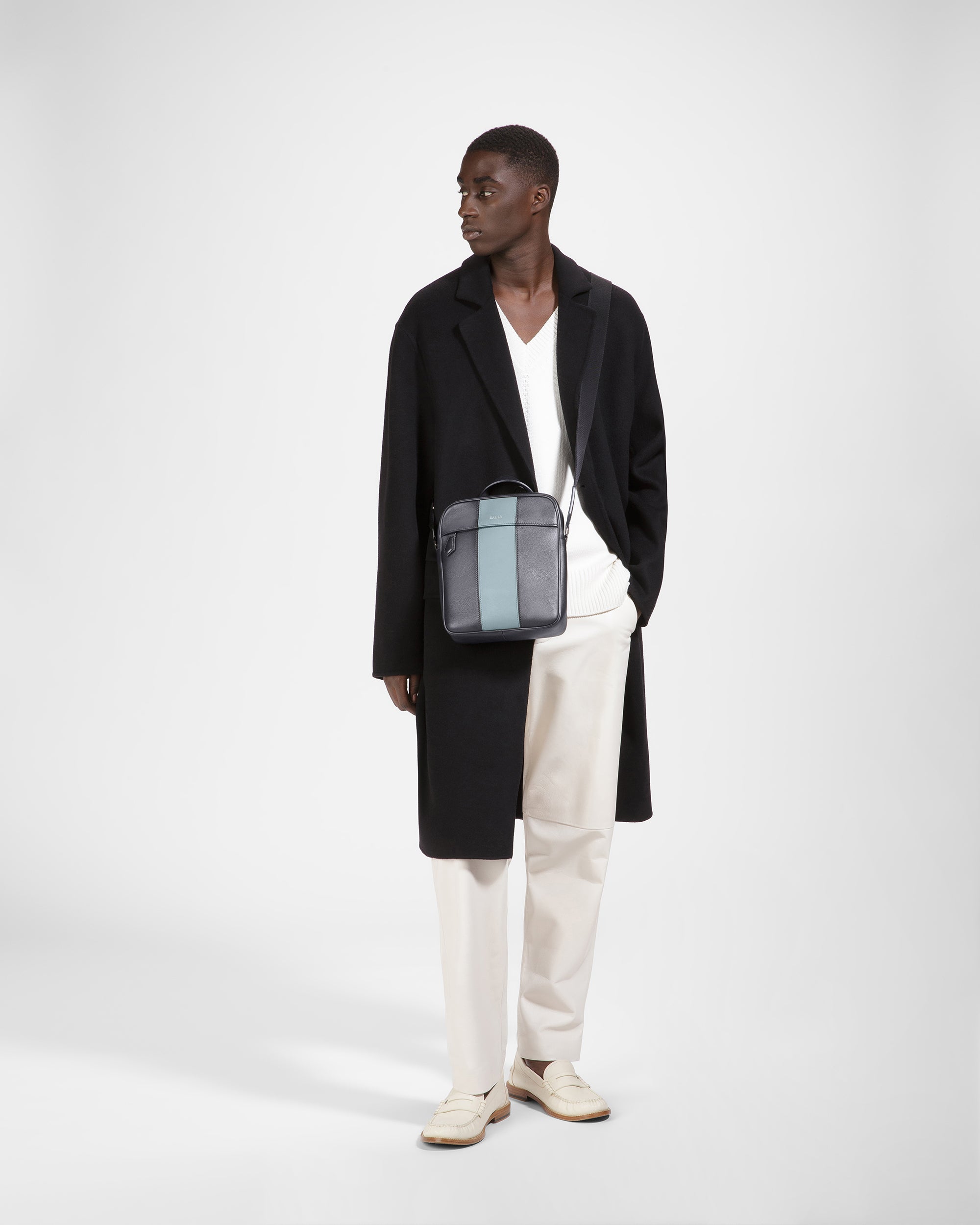 Holmis Leather Crossbody In Midnight Blue And Light Blue - Men's - Bally - 06