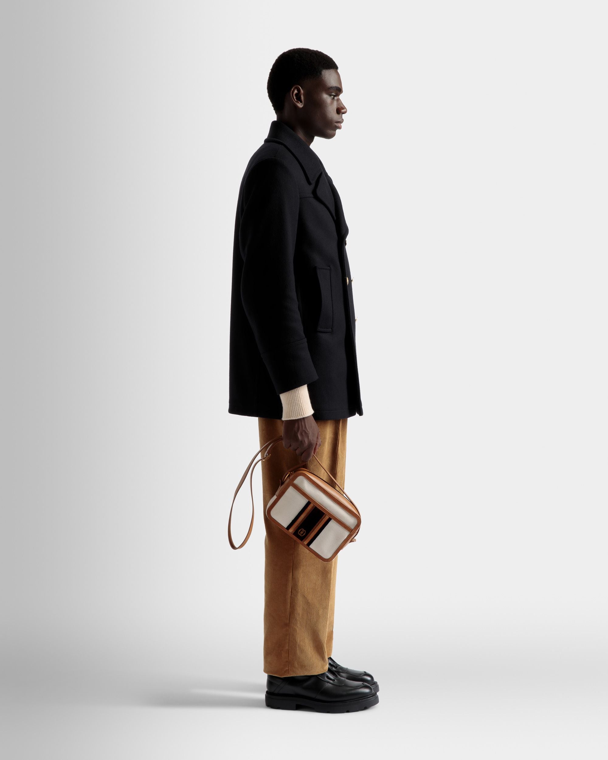 Gare Crossbody Bag In Natural And Desert Fabric - Men's - Bally - 02