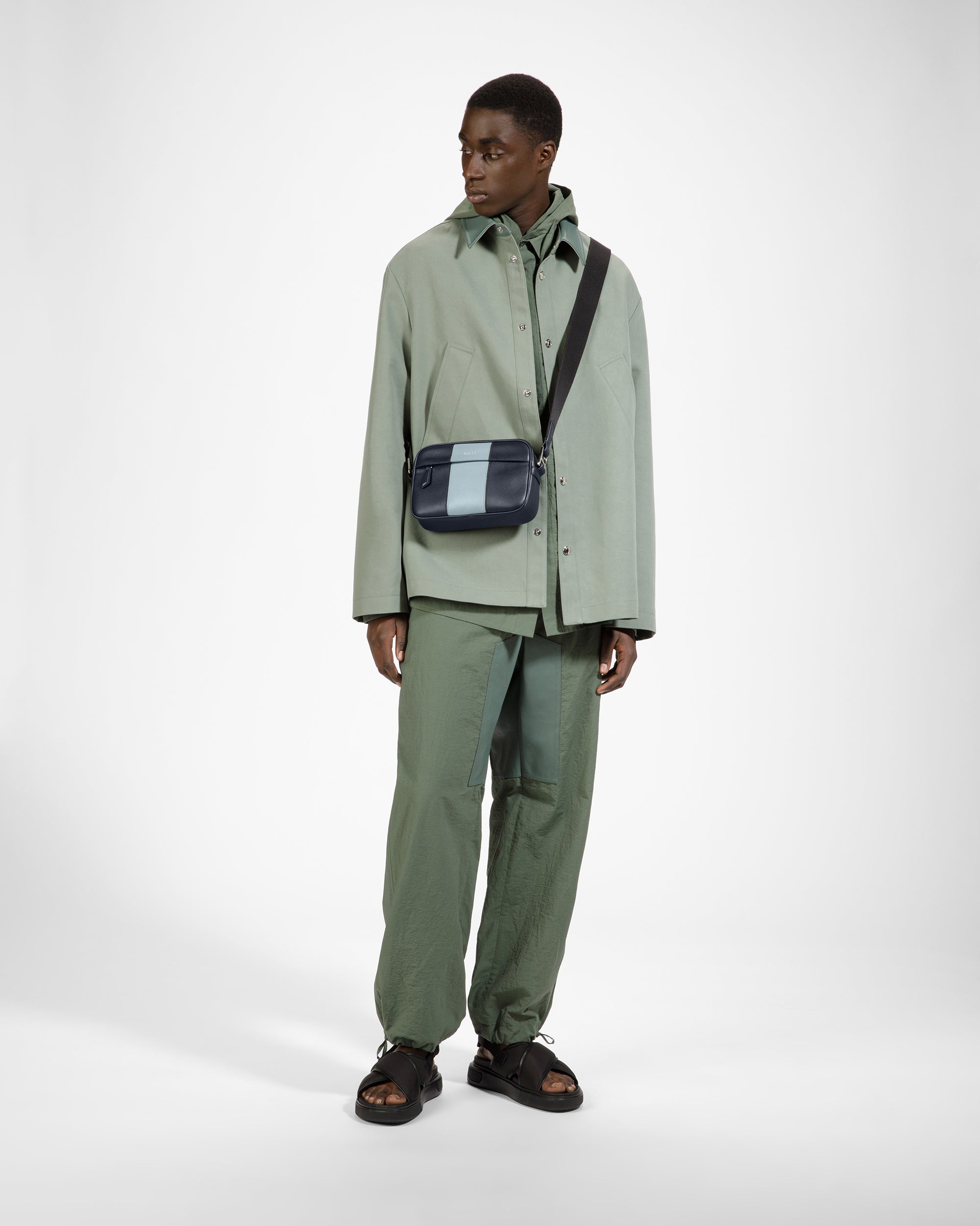 Hal Leather Crossbody In Midnight Blue And Light Blue - Men's - Bally - 06