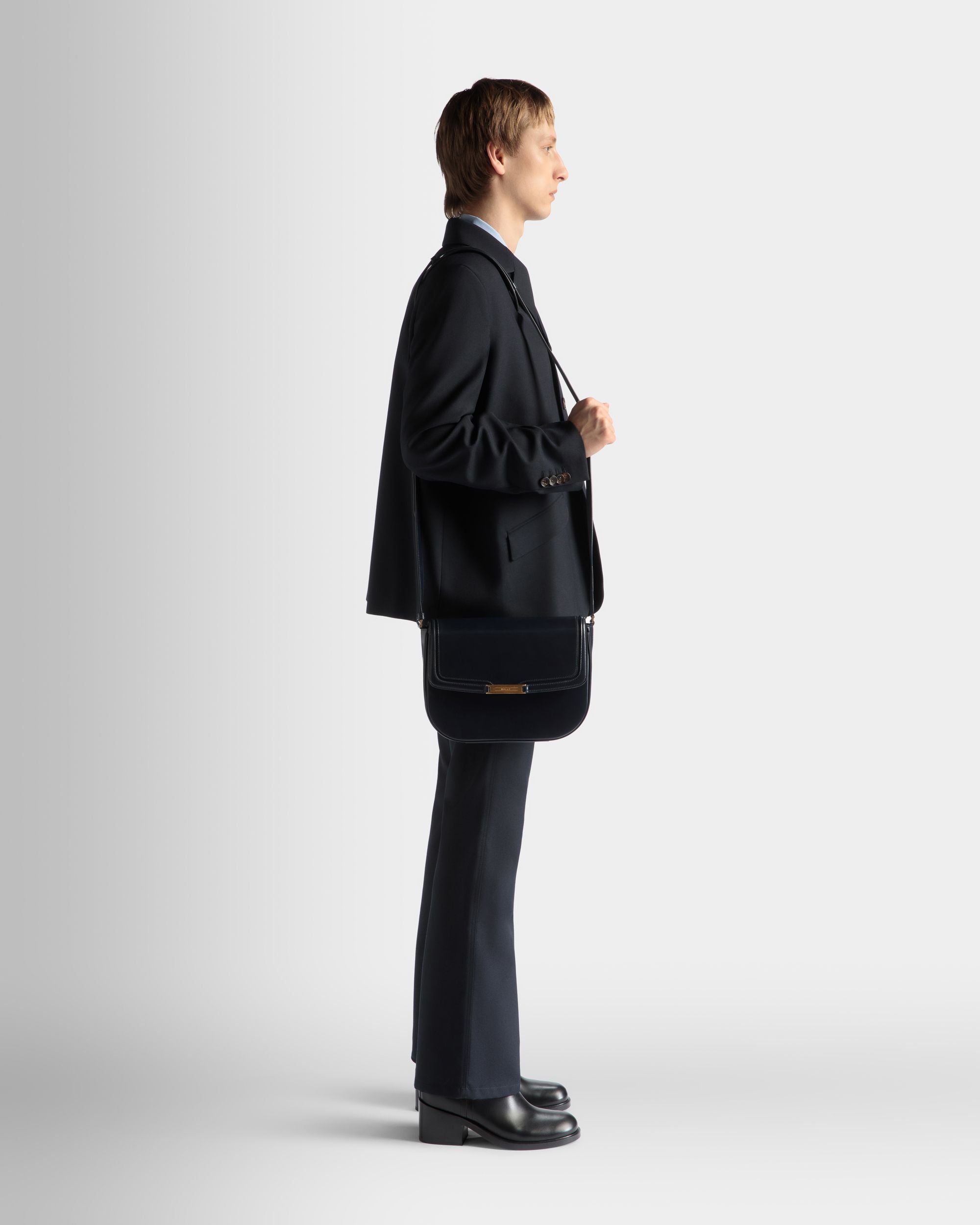 Deco Crossbody Bag in Navy Blue Brushed Leather - Men's - Bally - 02