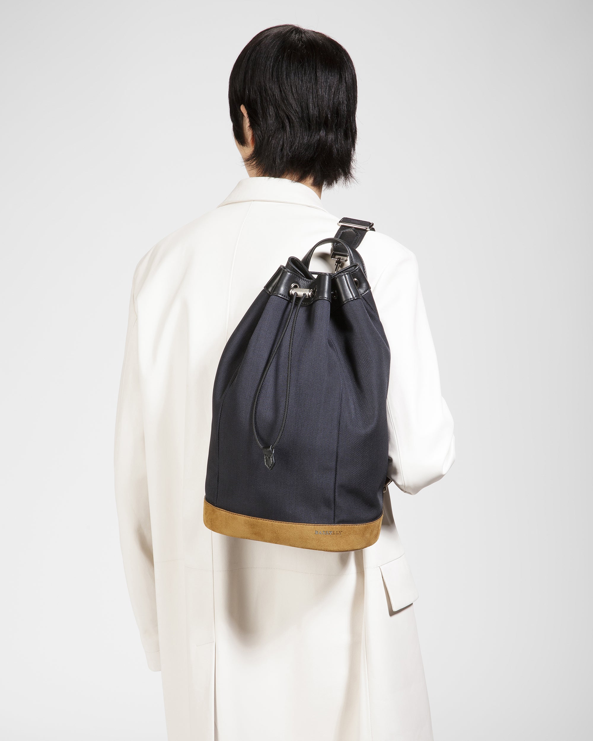 Cazes Leather And Nylon Sling Bag In Midnight - Men's - Bally - 02