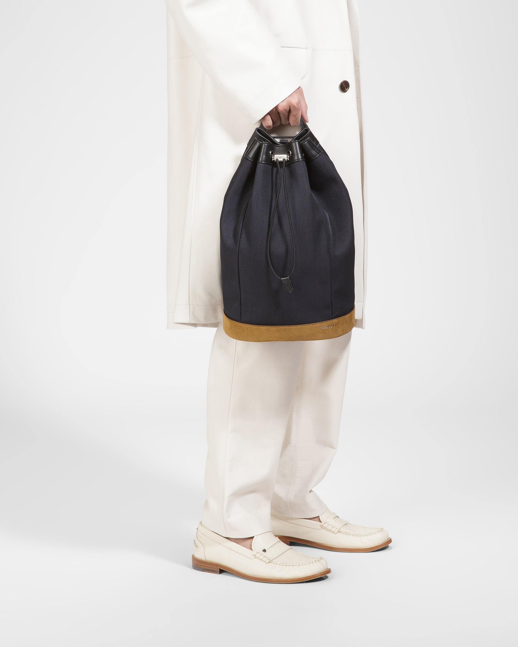 Cazes Leather And Nylon Sling Bag In Midnight - Men's - Bally - 09