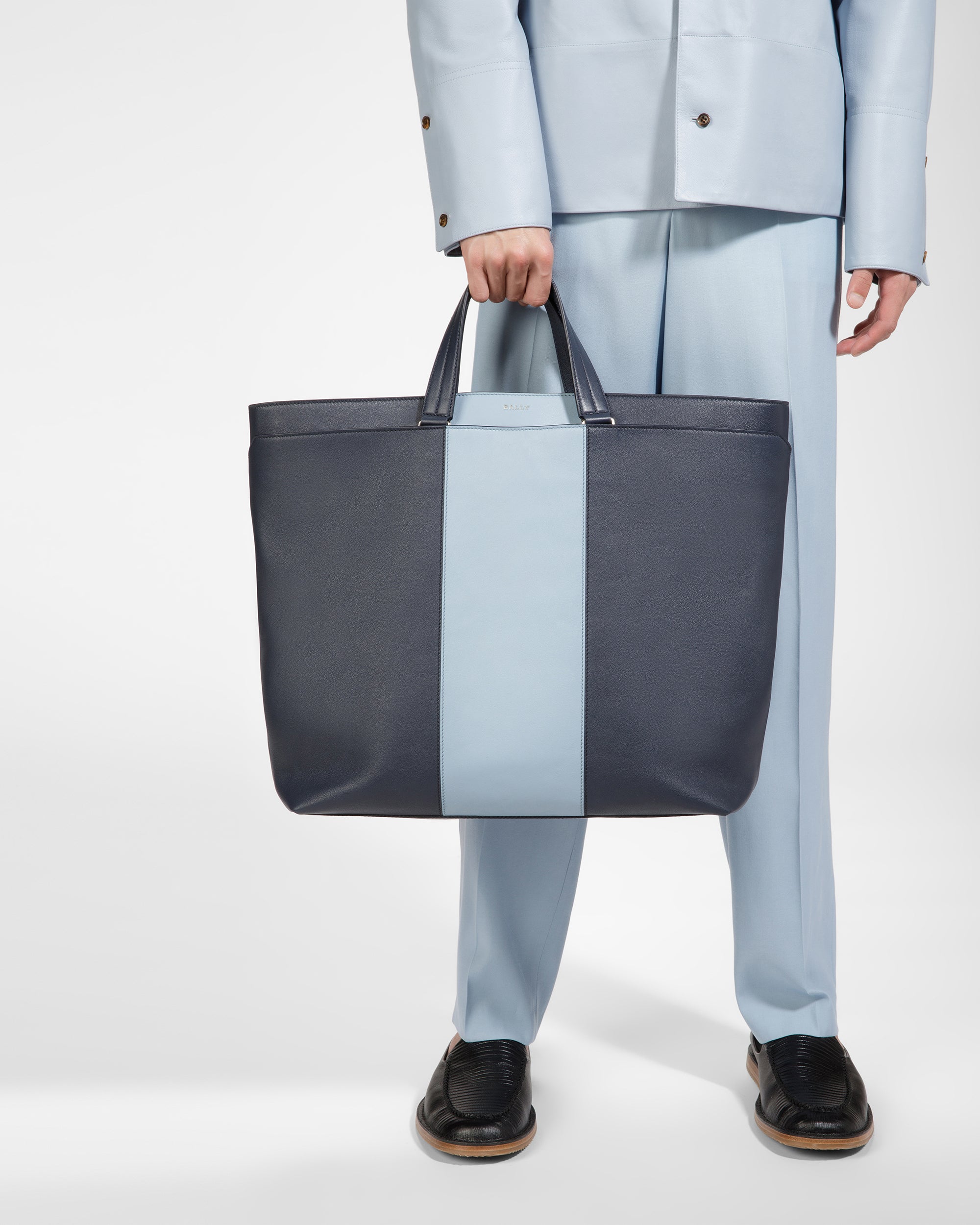 Havid Leather Tote In Midnight Blue And Light Blue - Men's - Bally - 02