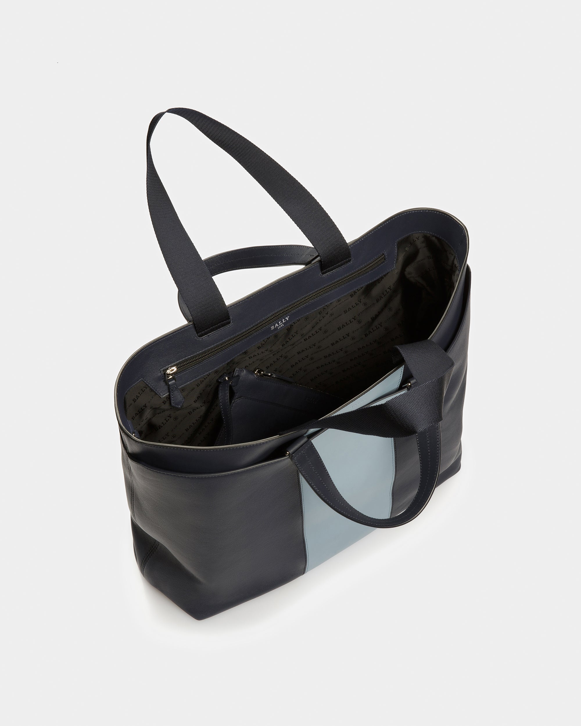 Havid Leather Tote In Midnight Blue And Light Blue - Men's - Bally - 04