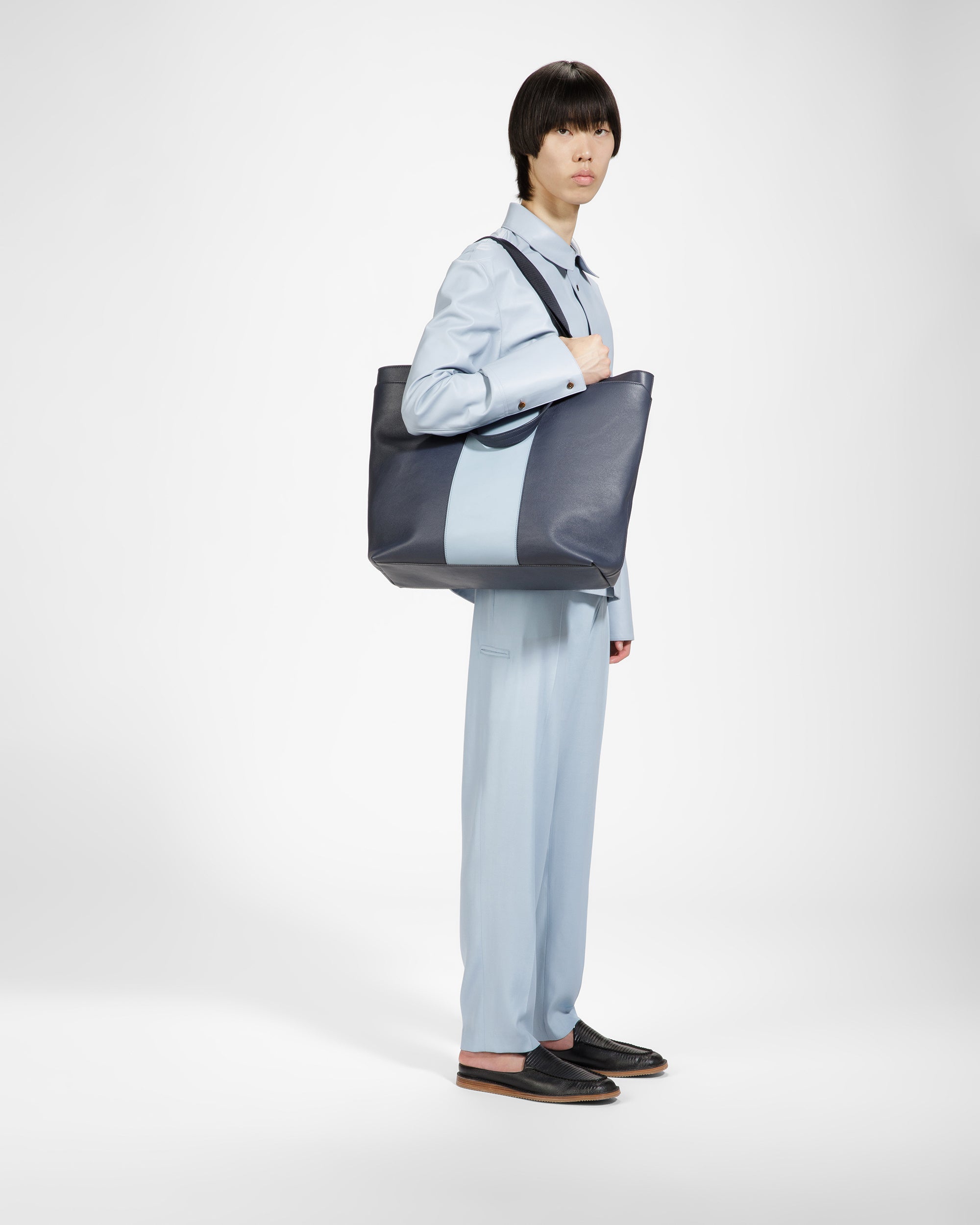 Havid Leather Tote In Midnight Blue And Light Blue - Men's - Bally - 06
