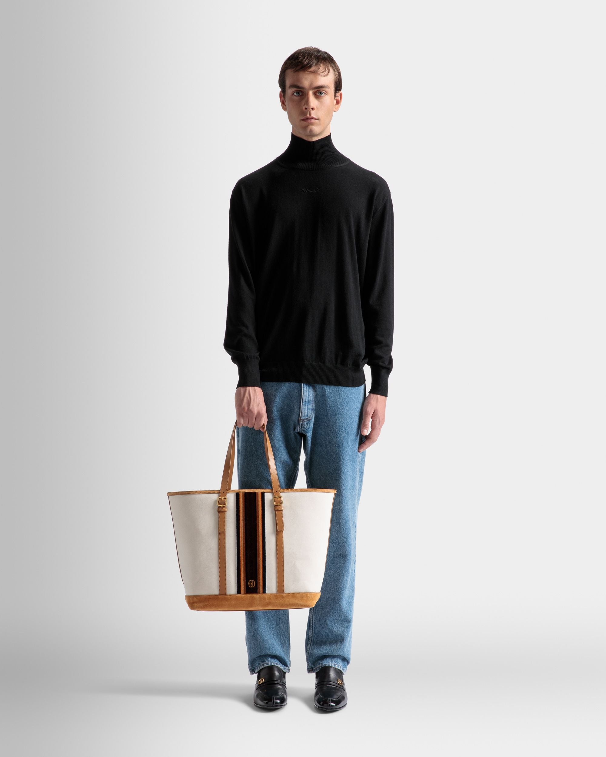 Gare Tote Bag In Natural And Desert Fabric - Men's - Bally - 02