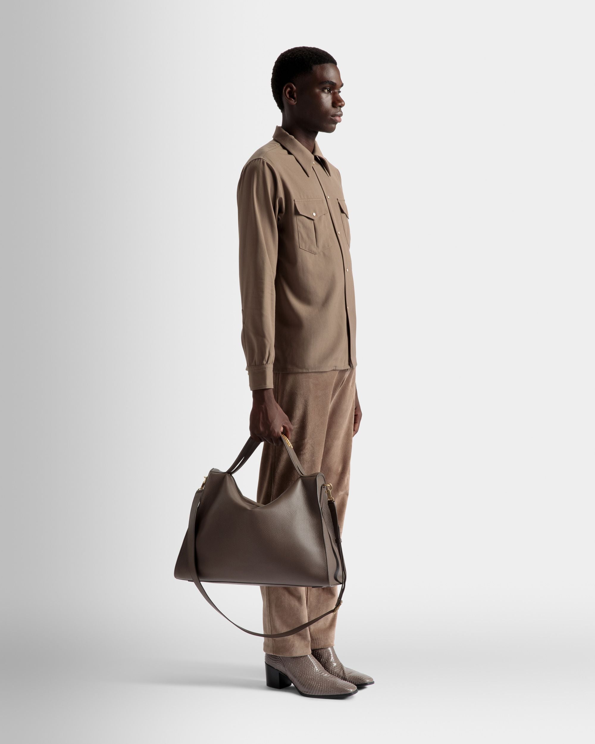 Arkle Soft Tote Bag In Grey Leather - Men's - Bally - 02