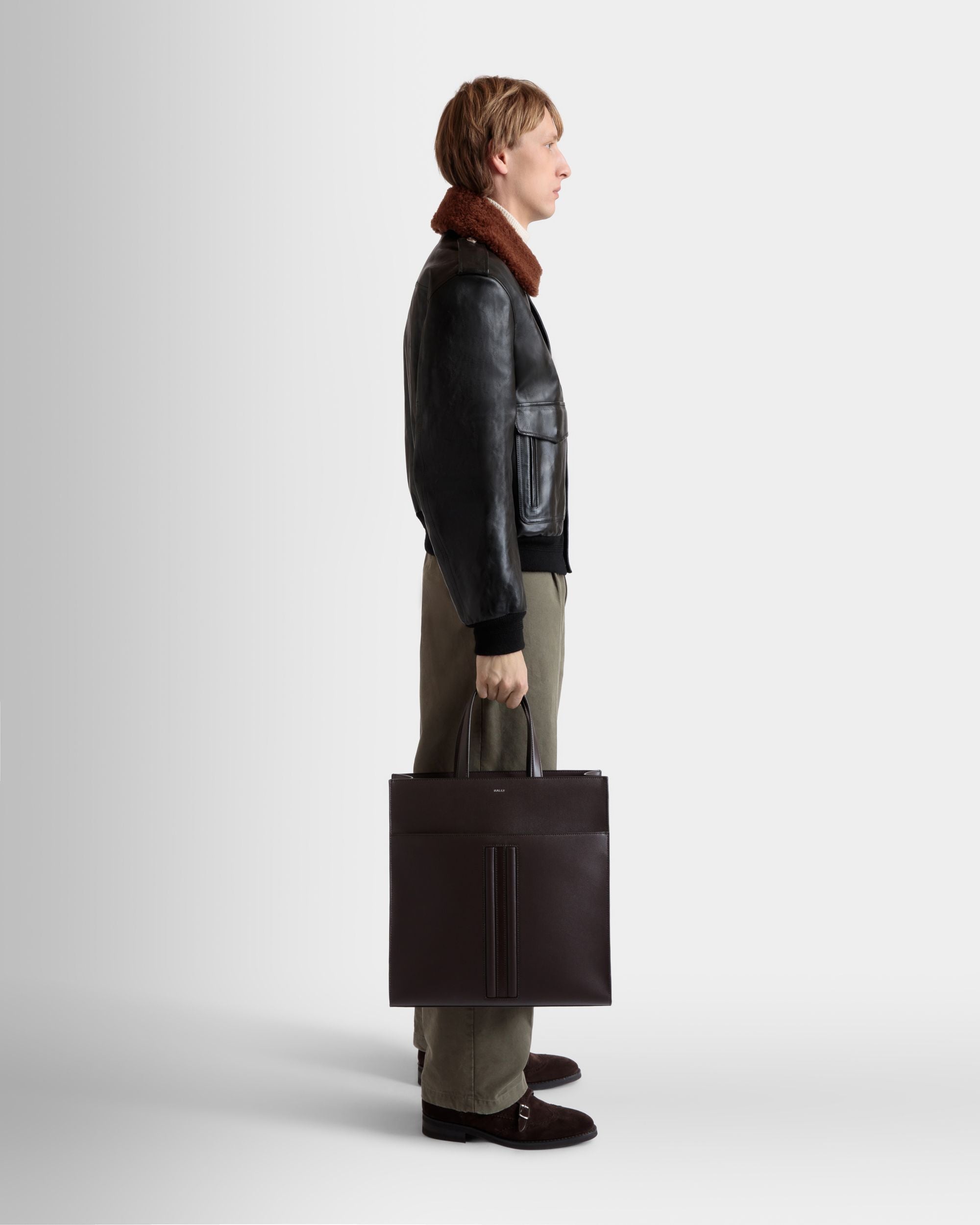Mythos Tote in Ebano Recycled Leather - Men's - Bally - 02