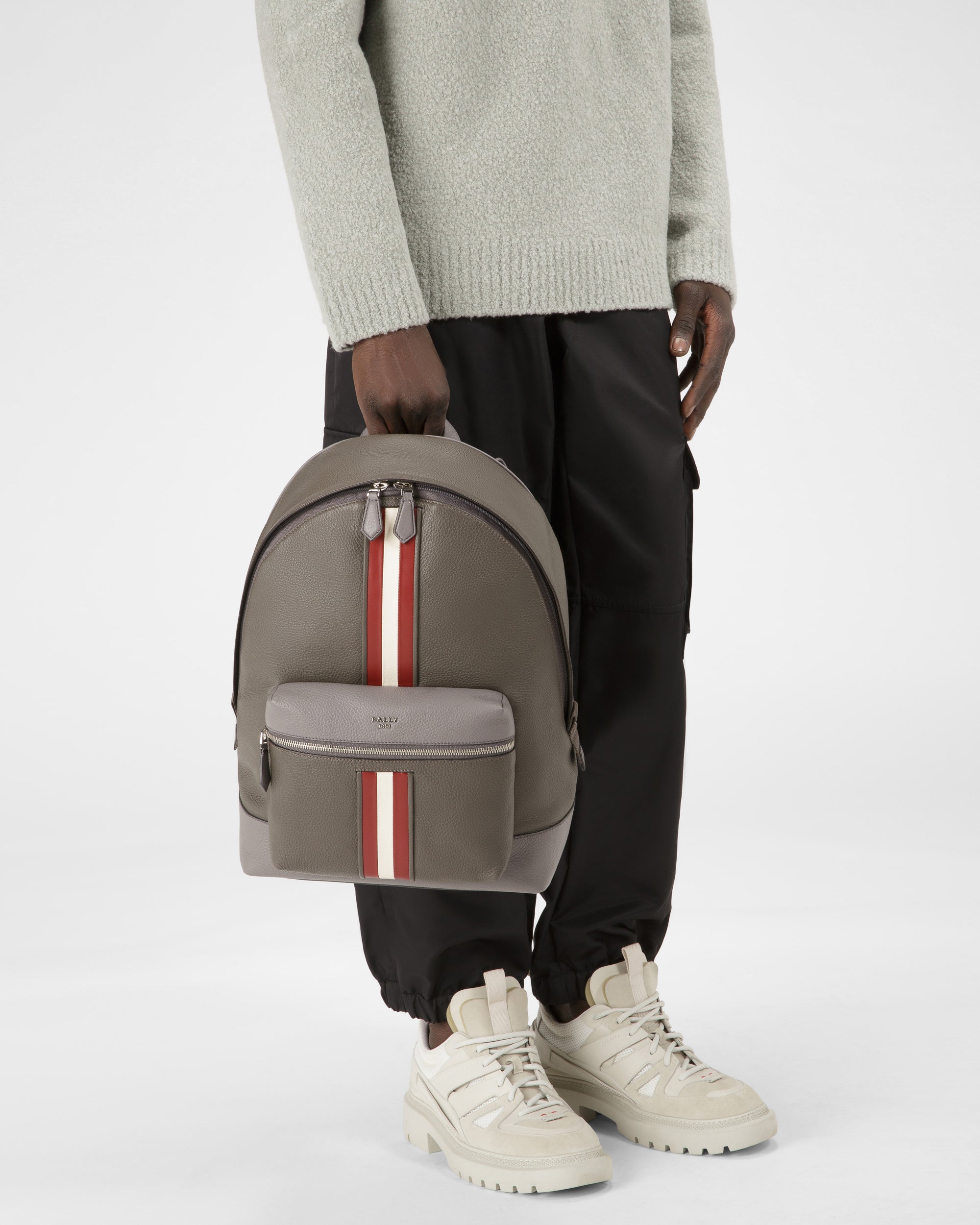 Harper Leather Backpack In Army Green - Men's - Bally - 02