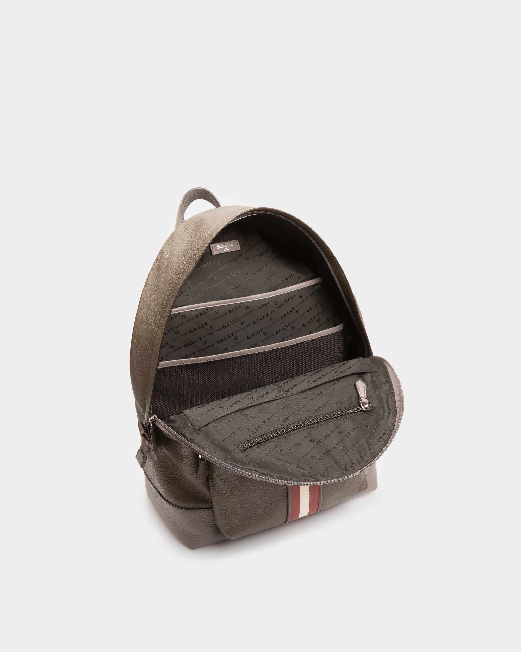 Harper Leather Backpack In Army Green - Men's - Bally - 04
