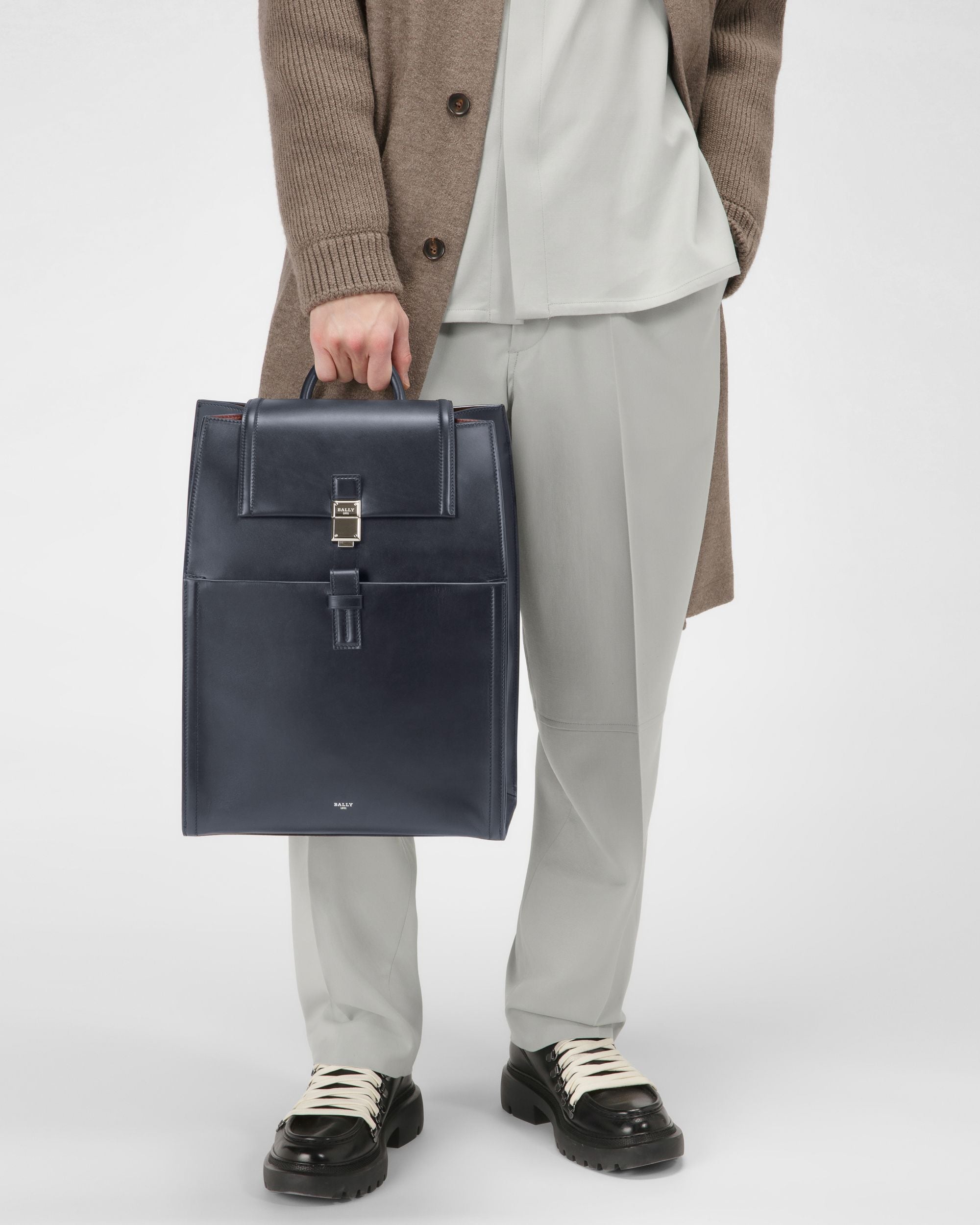 Shonny Leather Backpack In Navy - Men's - Bally - 06