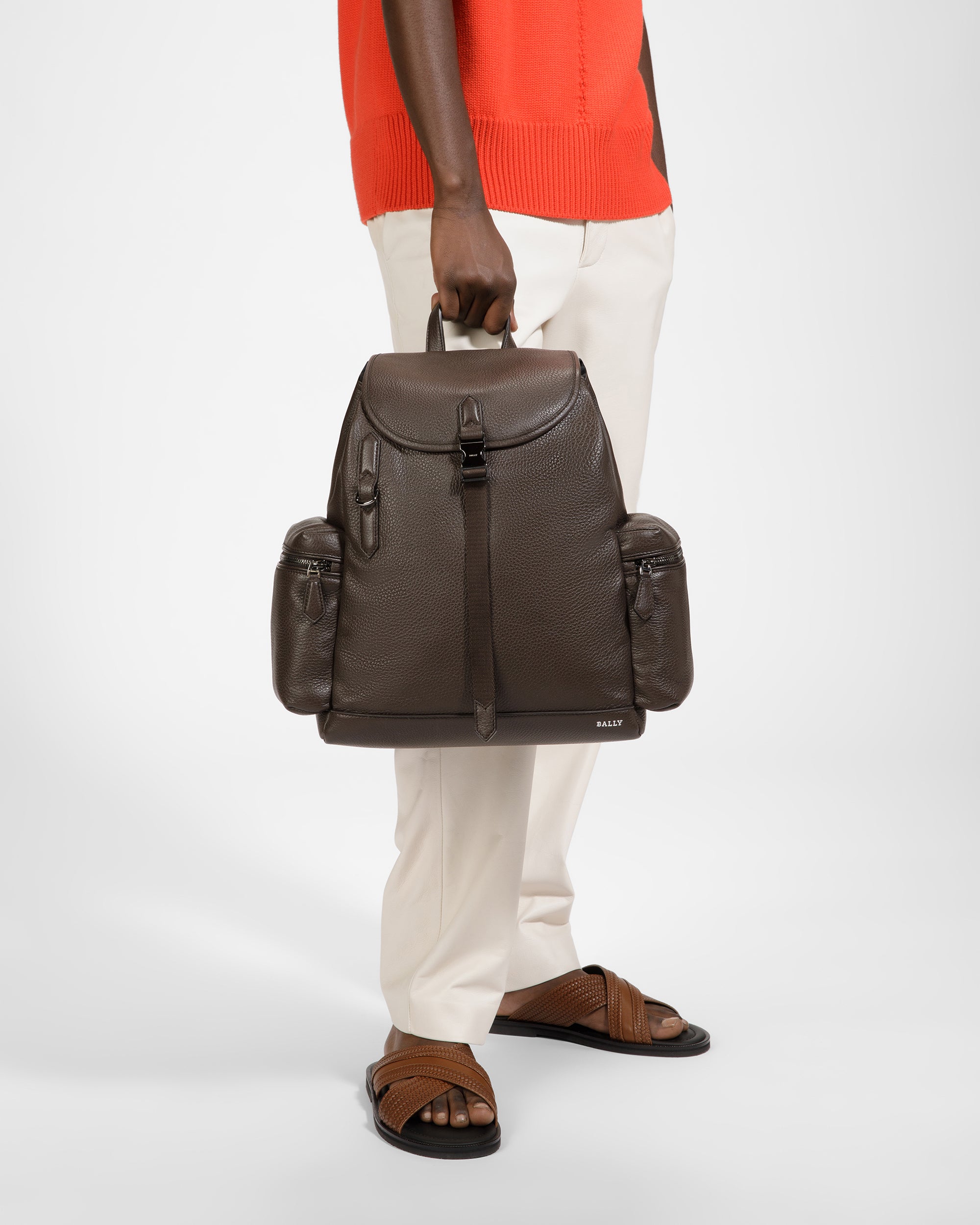 Cliford Leather Backpack In Ebony Brown - Men's - Bally - 02