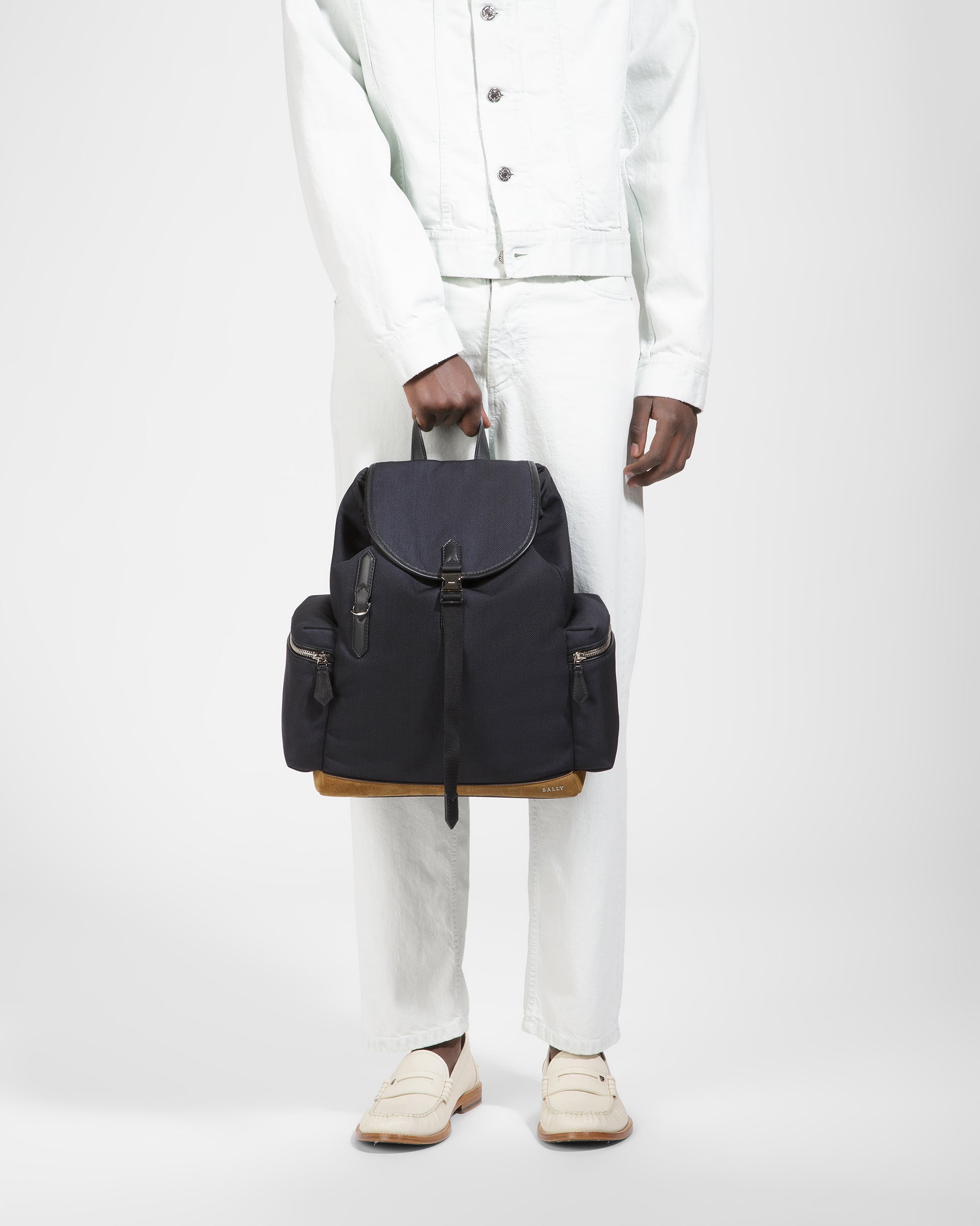 Cliford Small Leather And Nylon Backpack In Midnight - Men's - Bally - 02