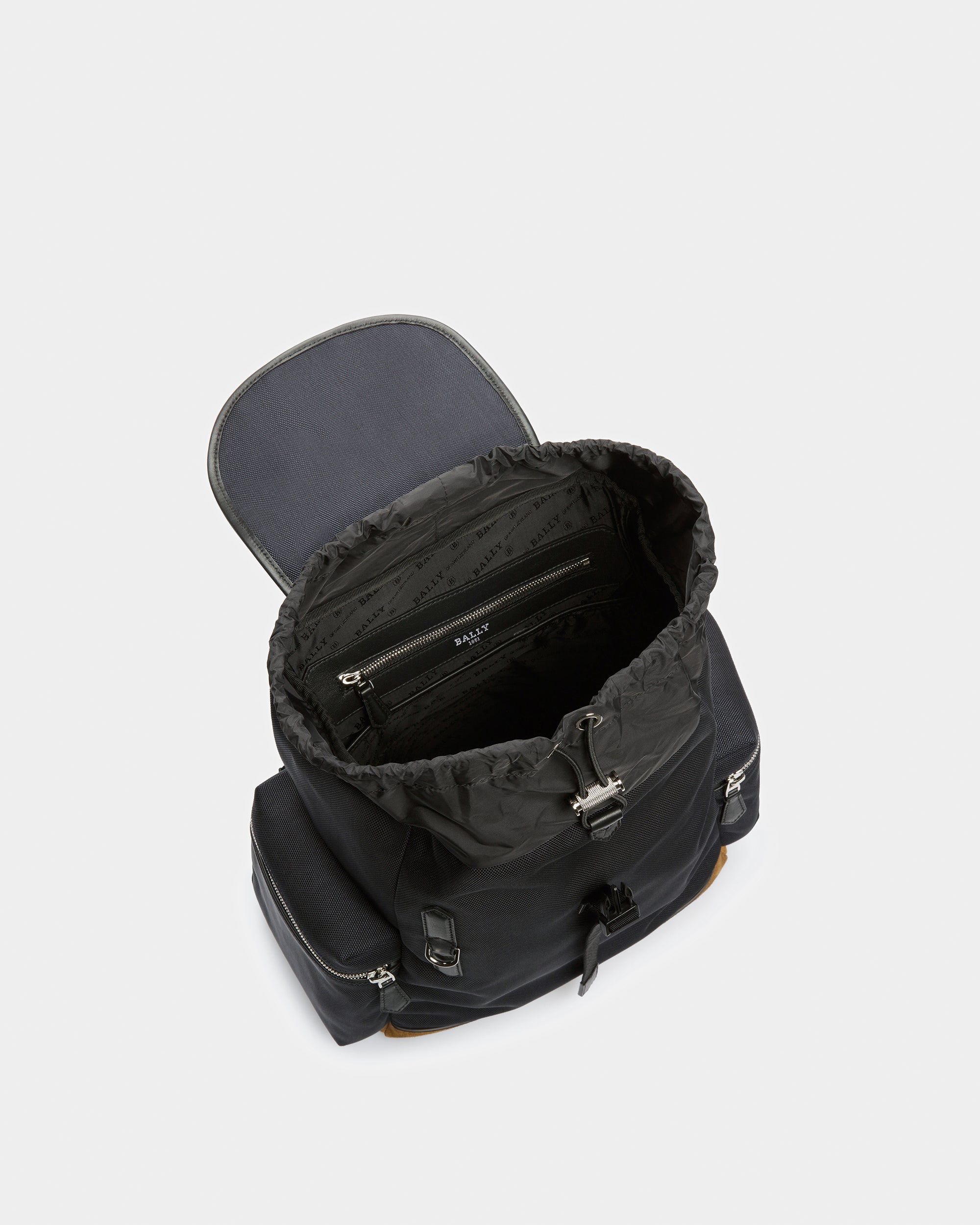 Cliford Small Leather And Nylon Backpack In Midnight - Men's - Bally - 04