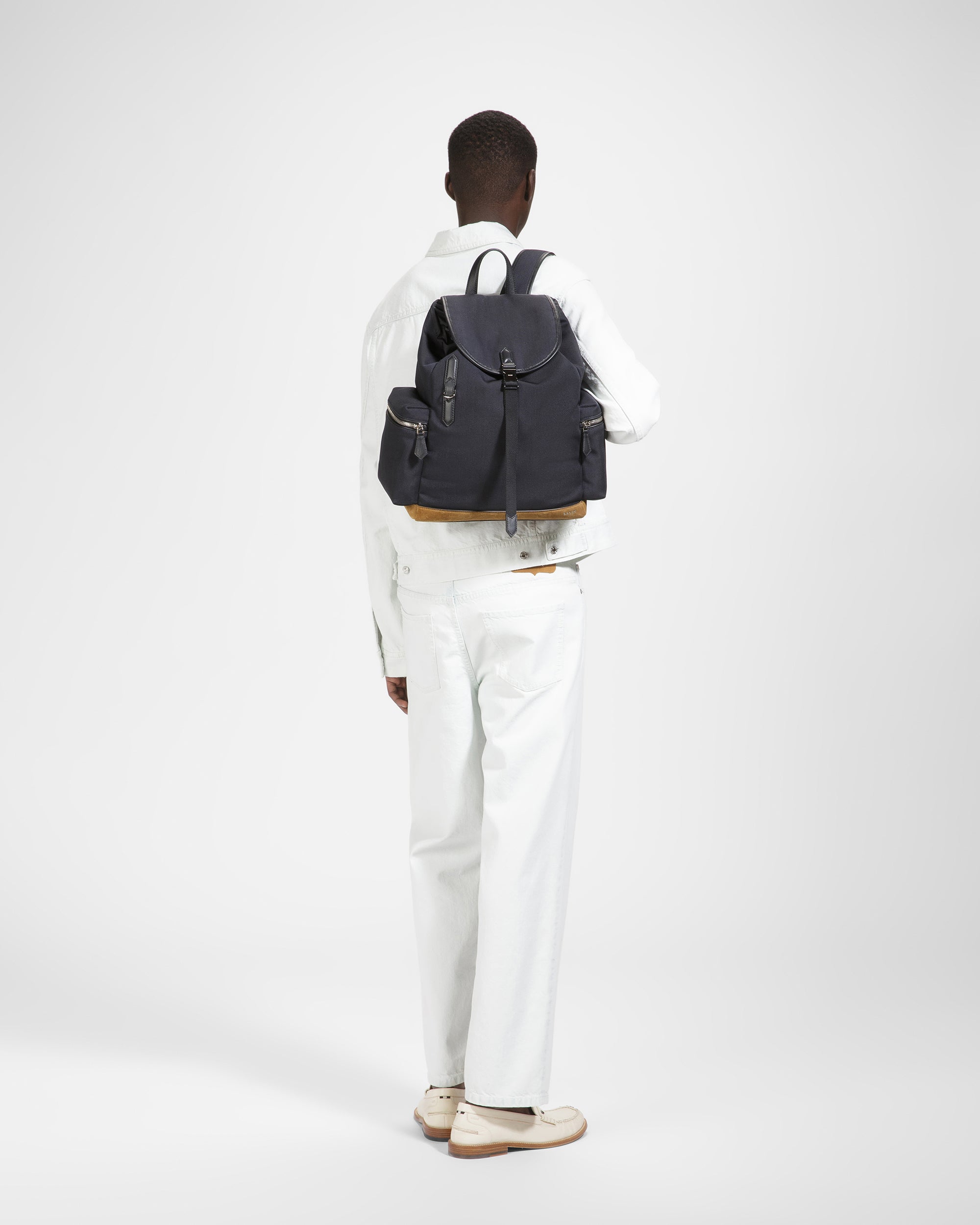 Cliford Small Leather And Nylon Backpack In Midnight - Men's - Bally - 06