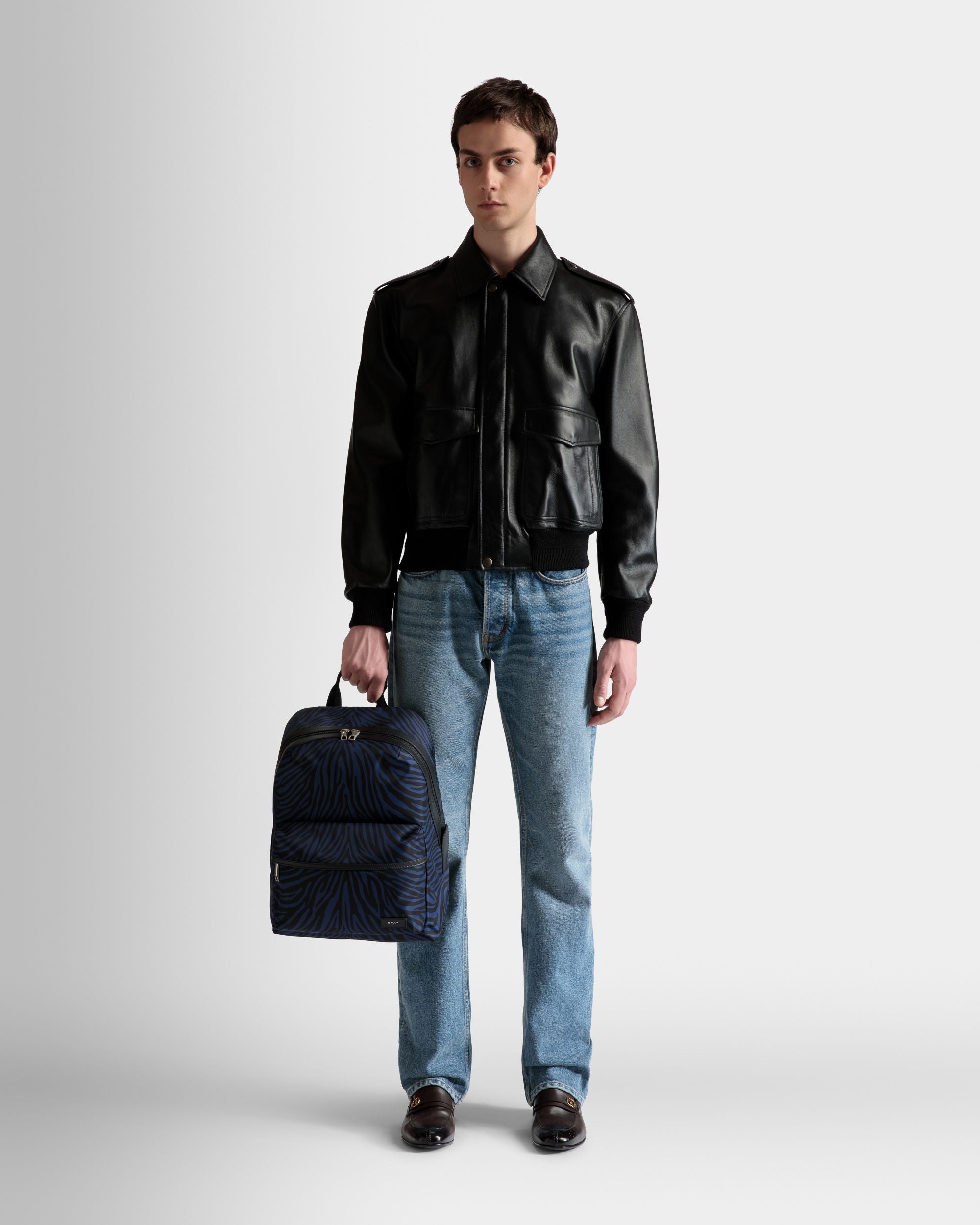 Zebra Crossing Backpack In Marine And Black Fabric And Nylon - Men's - Bally - 02