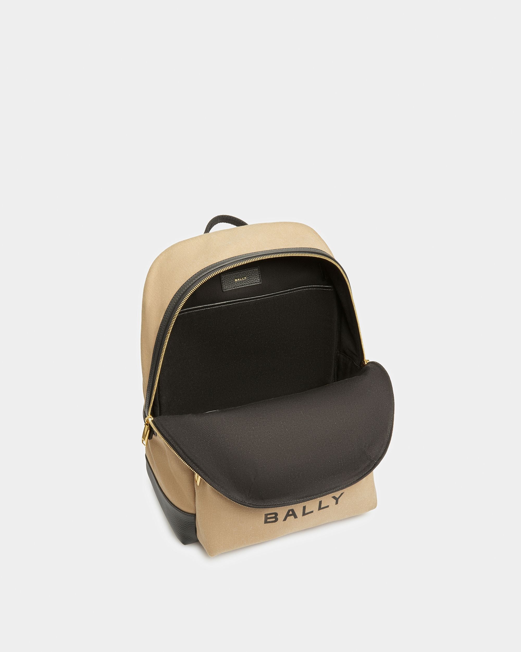 Bar Backpack In Sand And Black Fabric And Leather - Men's - Bally - 05