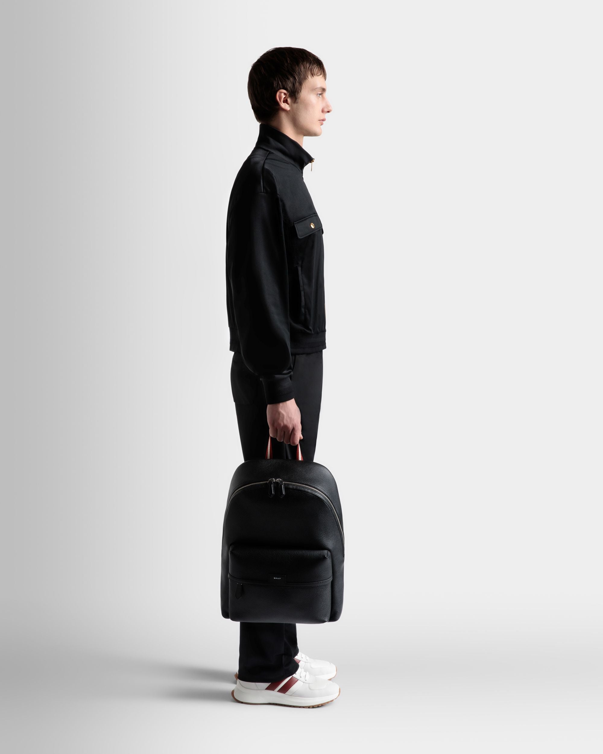 Code Backpack in Black Grained Leather - Men's - Bally - 02