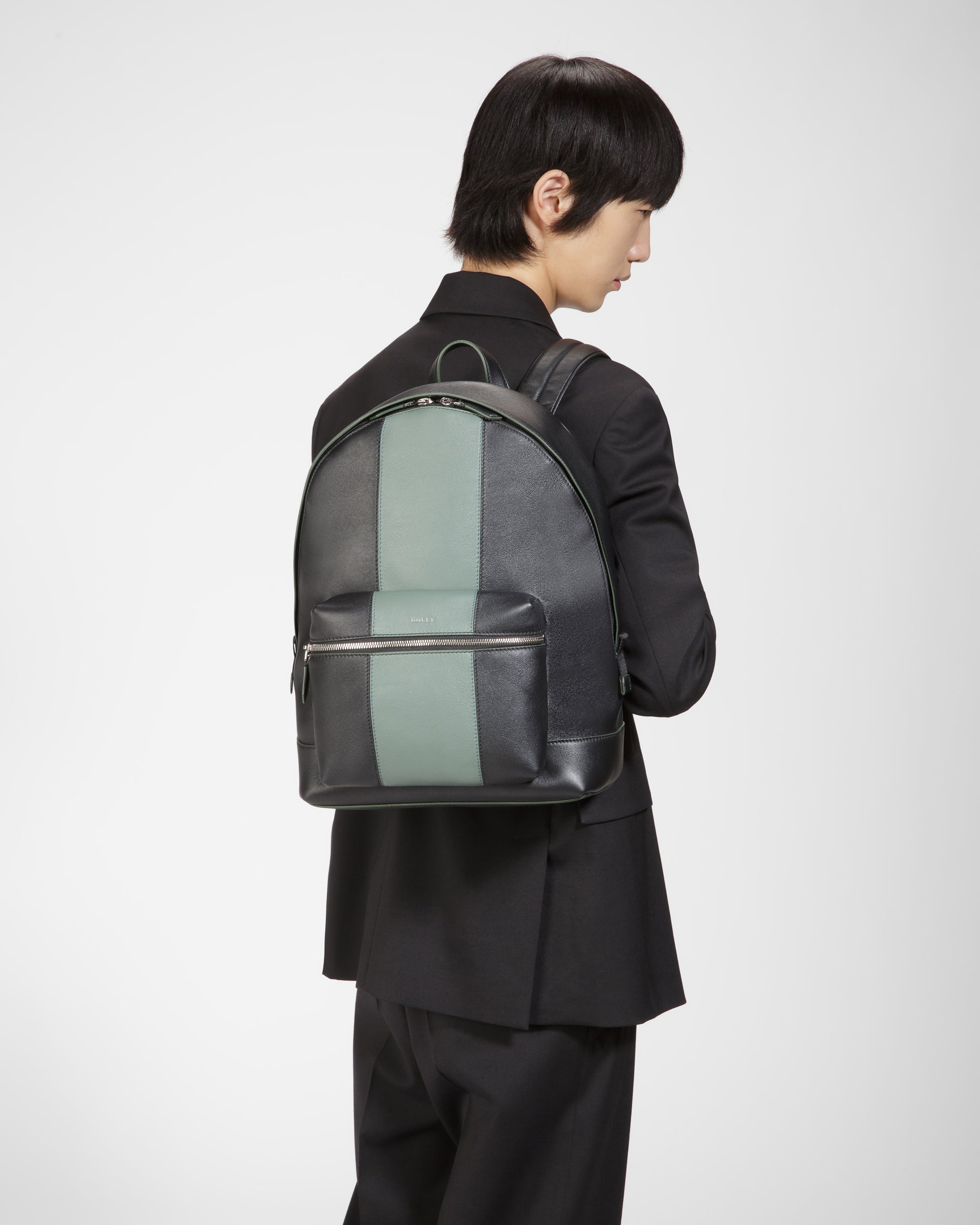 Harper Leather Backpack In Black & Green - Men's - Bally - 03