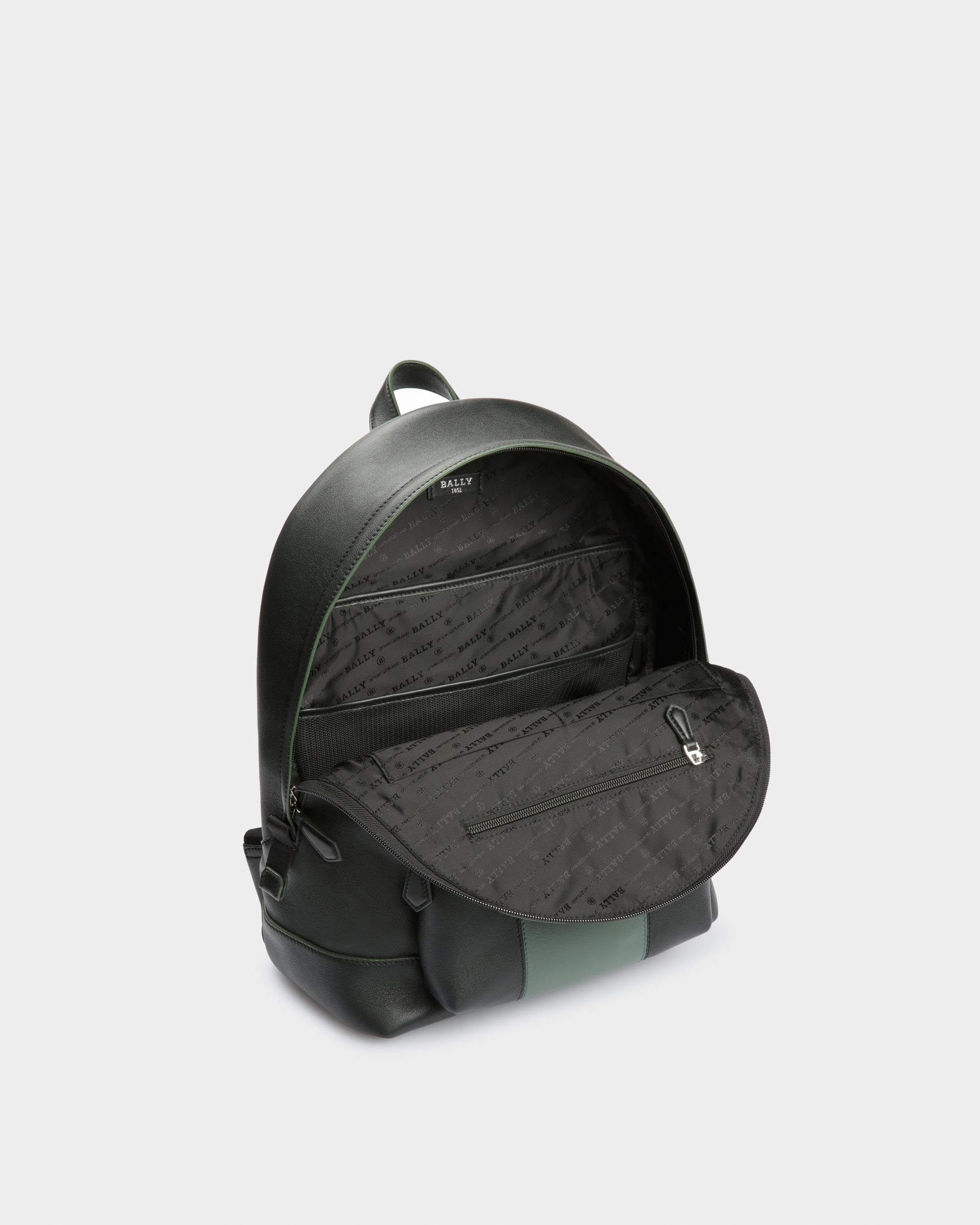 Harper Leather Backpack In Black & Green - Men's - Bally - 04