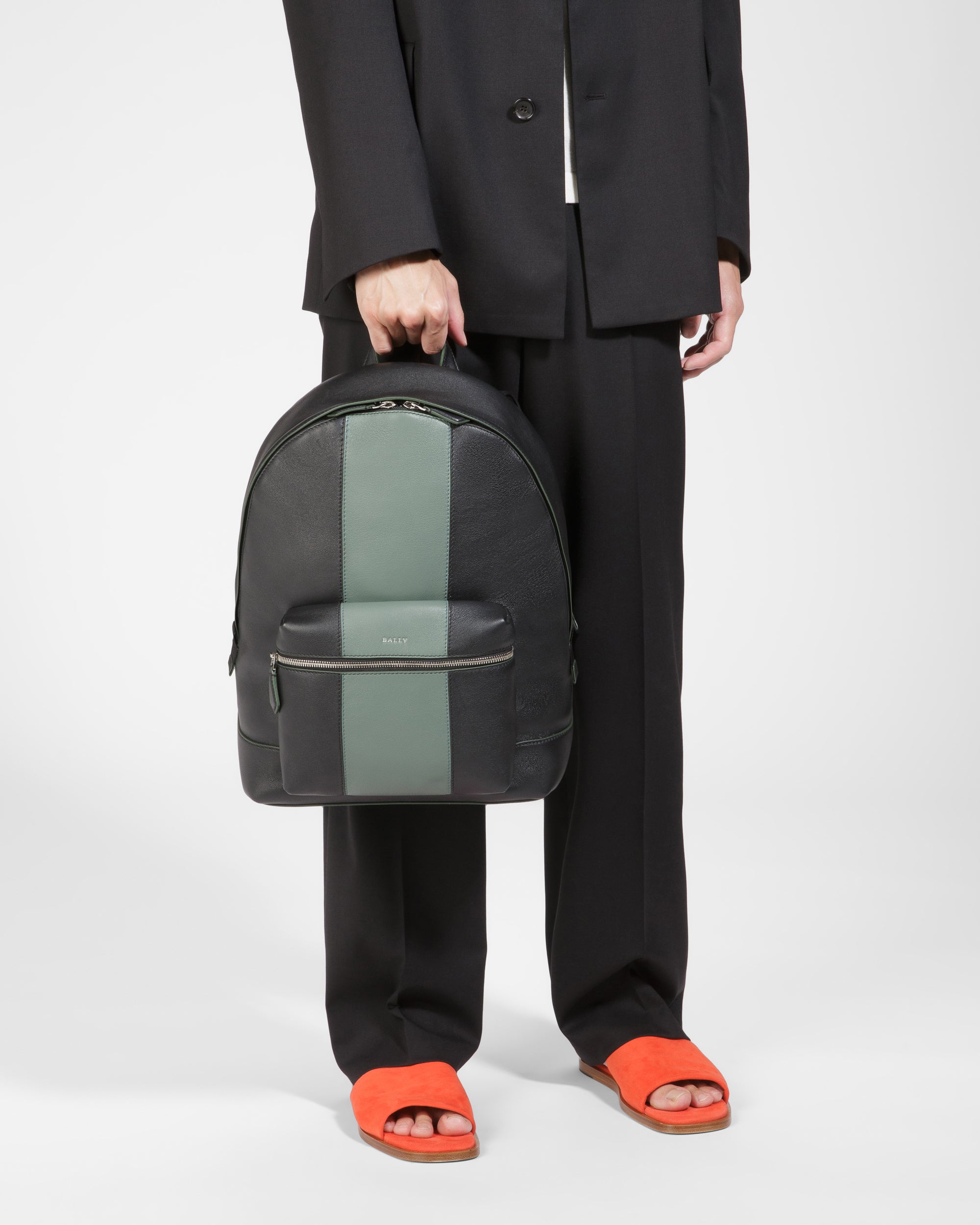Harper Leather Backpack In Black & Green - Men's - Bally - 06