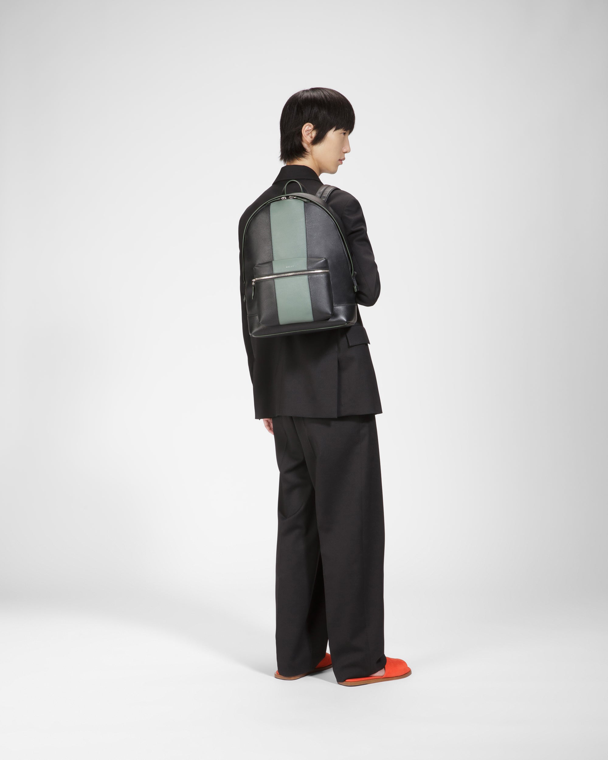 Harper Leather Backpack In Black & Green - Men's - Bally - 07