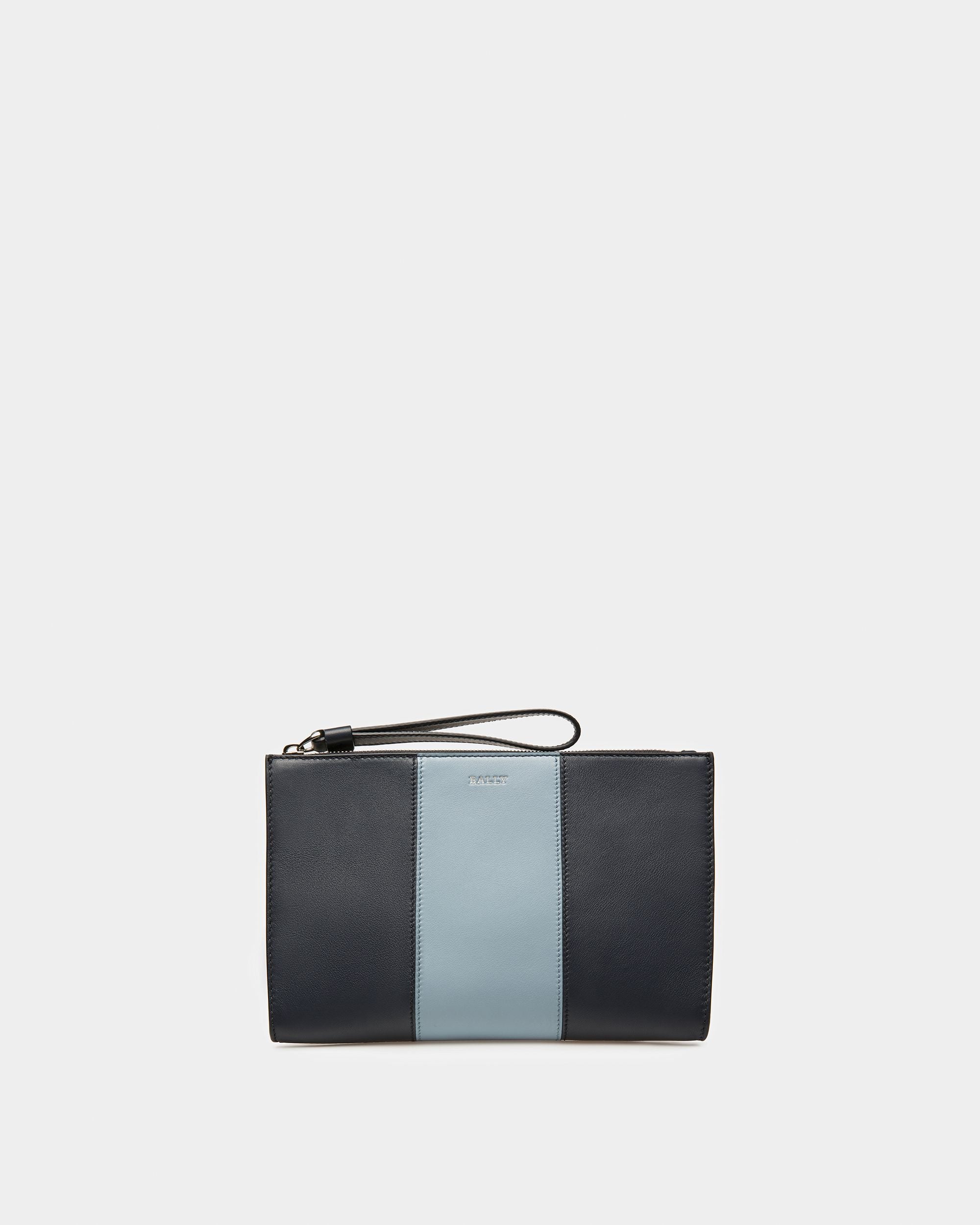 Haig Leather Clutch In Midnight Blue And Light Blue - Men's - Bally - 01